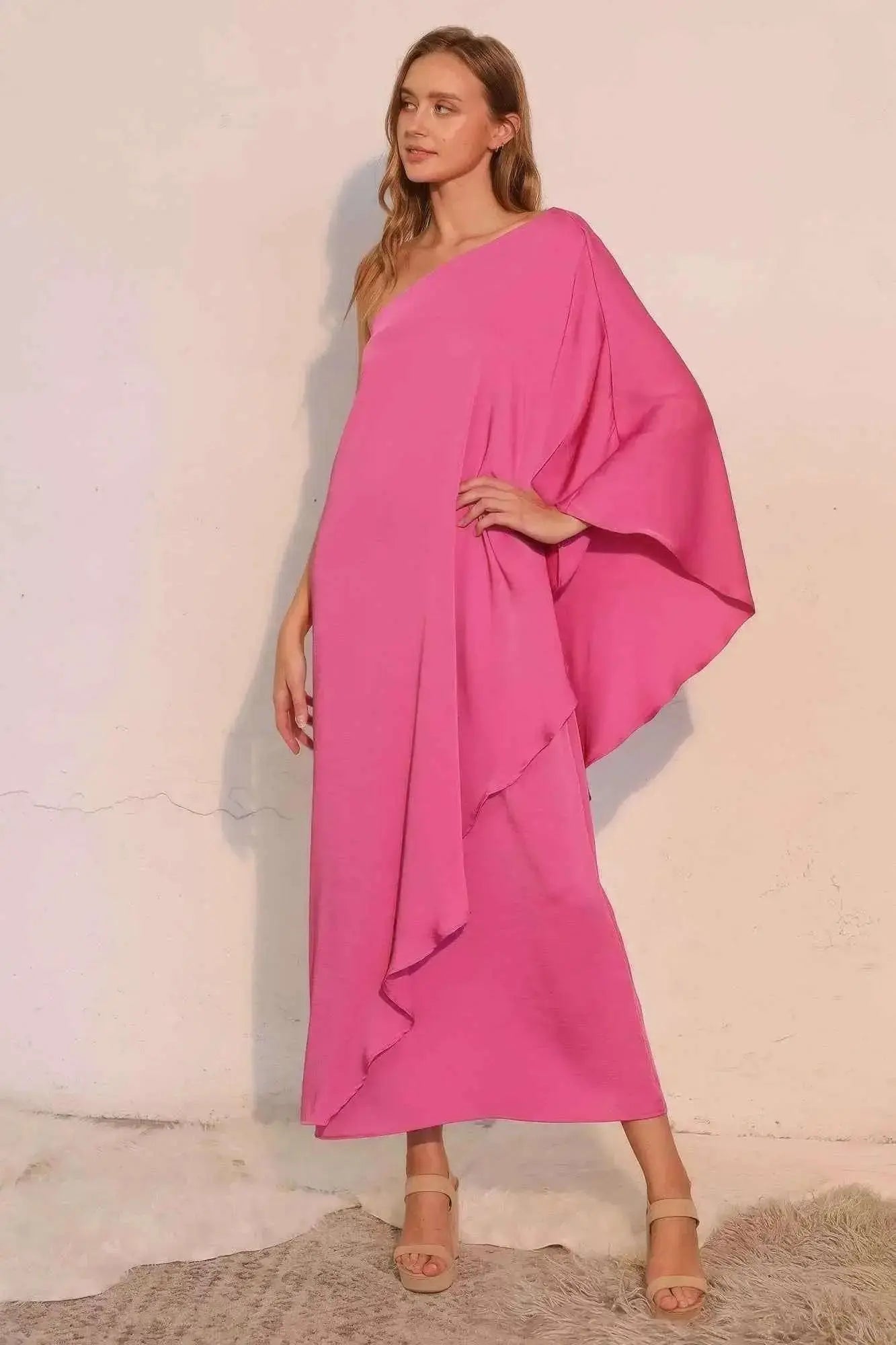 Washed Poly Silk Athena One Shoulder Maxi - Mr Lou’s Place