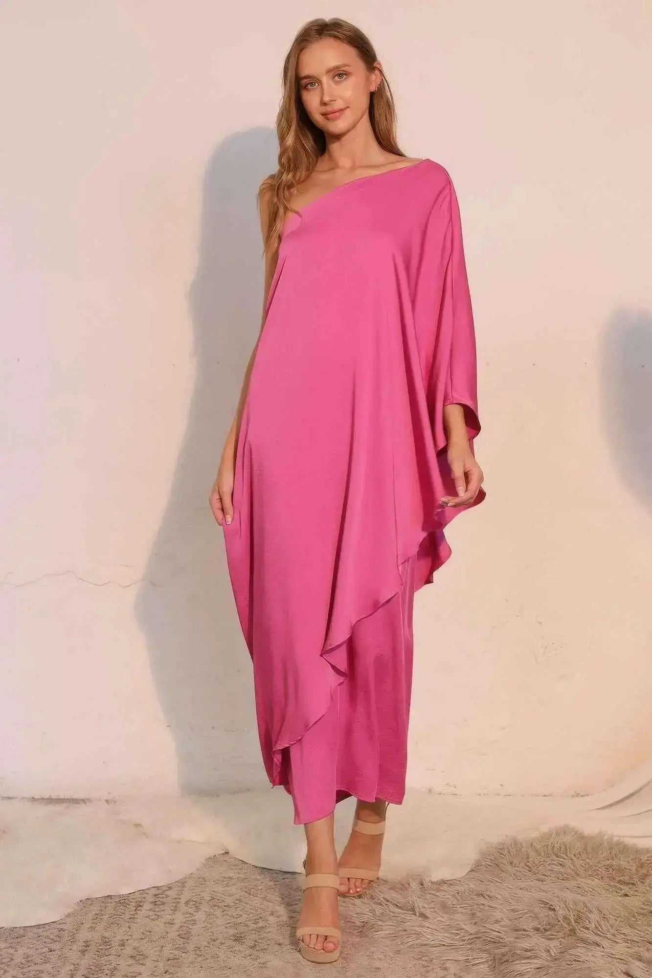 Washed Poly Silk Athena One Shoulder Maxi - Mr Lou’s Place
