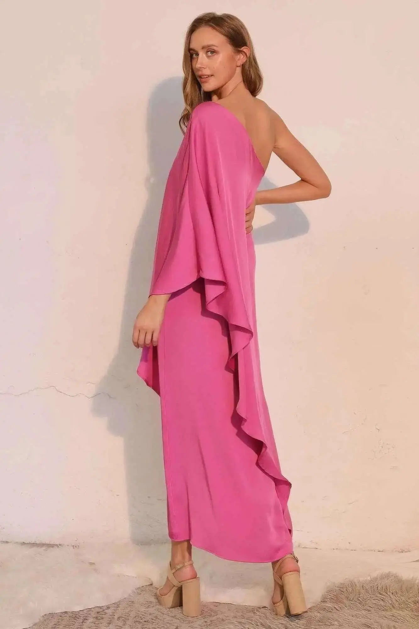 Washed Poly Silk Athena One Shoulder Maxi - Mr Lou’s Place