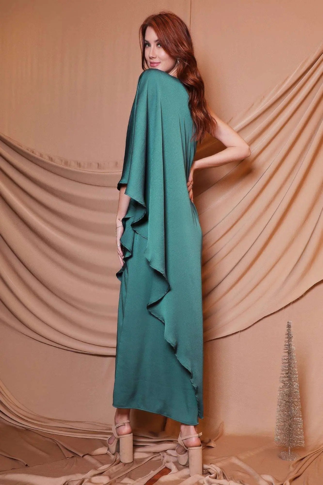 Washed Poly Silk Athena One Shoulder Maxi - Mr Lou’s Place