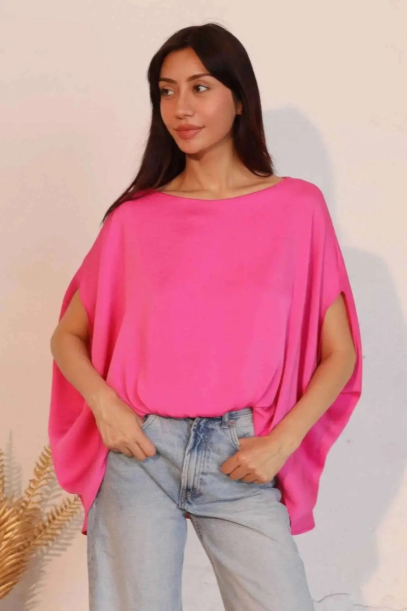 Washed Poly Silk Boat Neck Caftan Top - Mr Lou’s Place