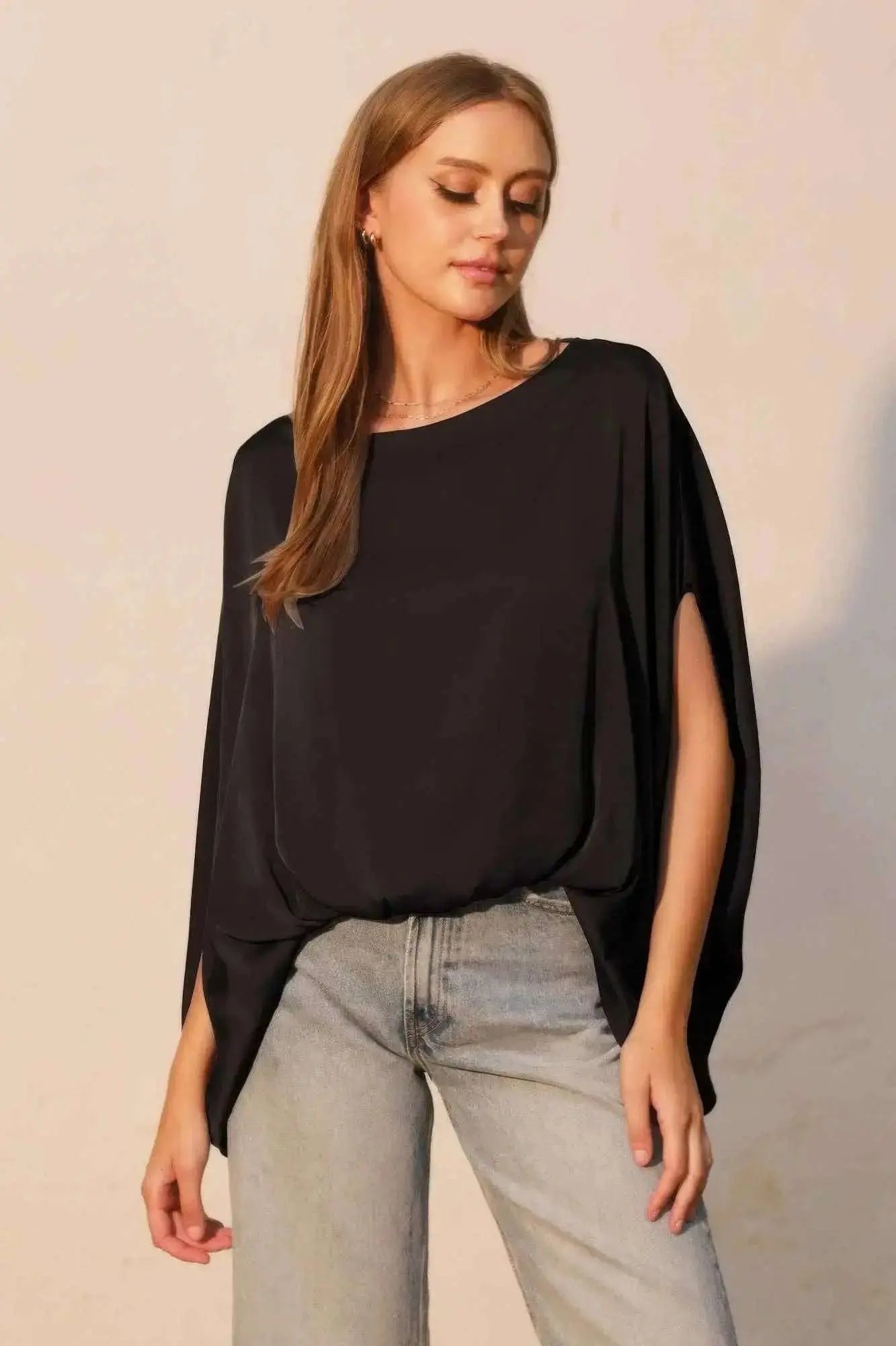 Washed Poly Silk Boat Neck Caftan Top - Mr Lou’s Place