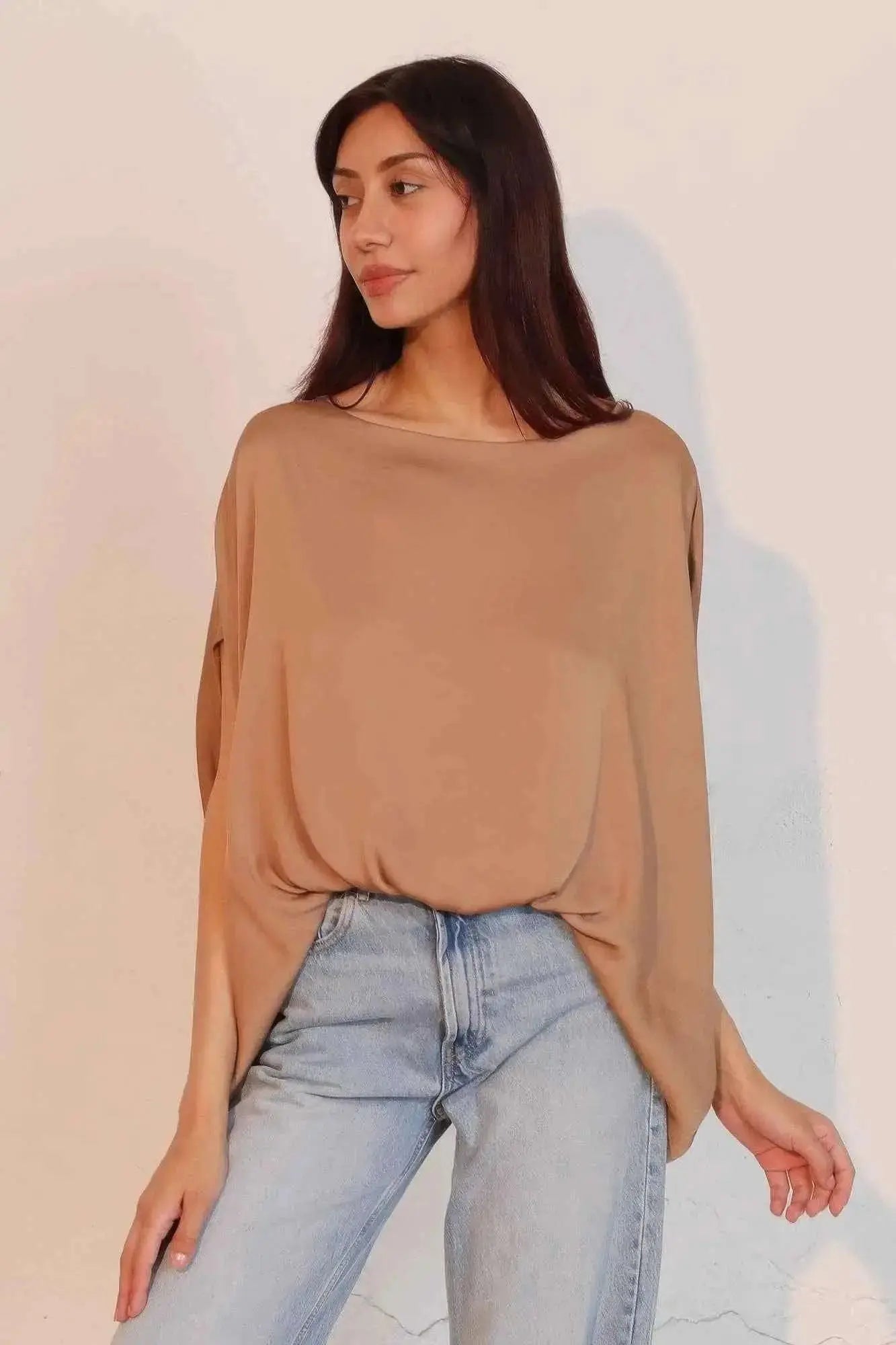 Washed Poly Silk Boat Neck Caftan Top - Mr Lou’s Place