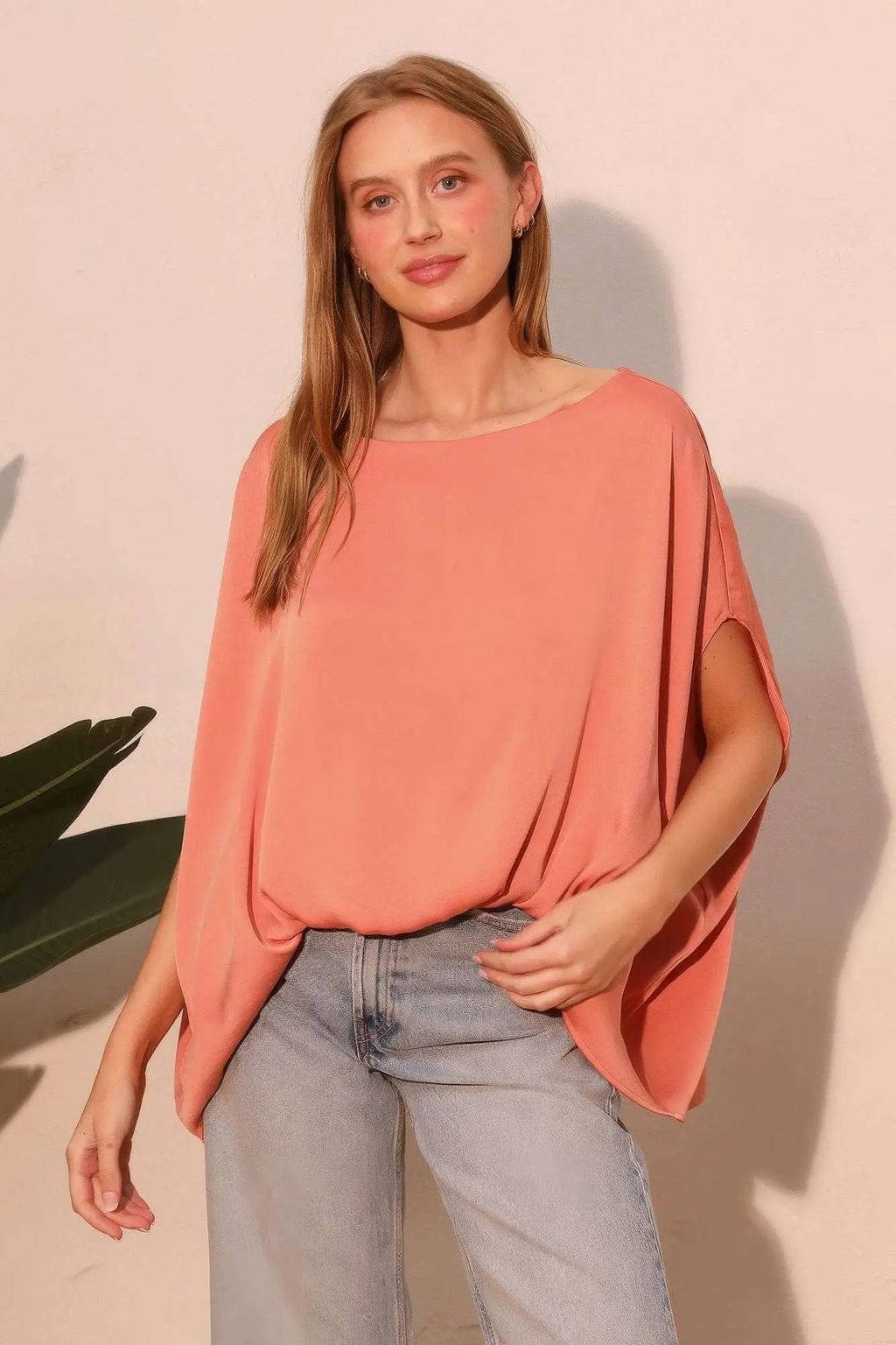 Washed Poly Silk Boat Neck Caftan Top - Mr Lou’s Place