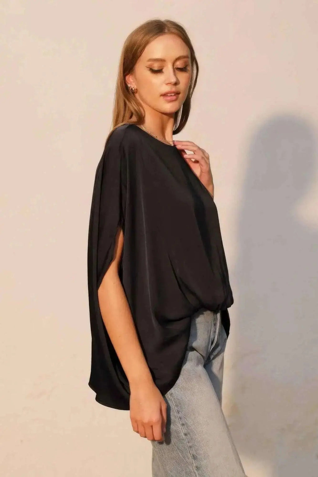 Washed Poly Silk Boat Neck Caftan Top - Mr Lou’s Place