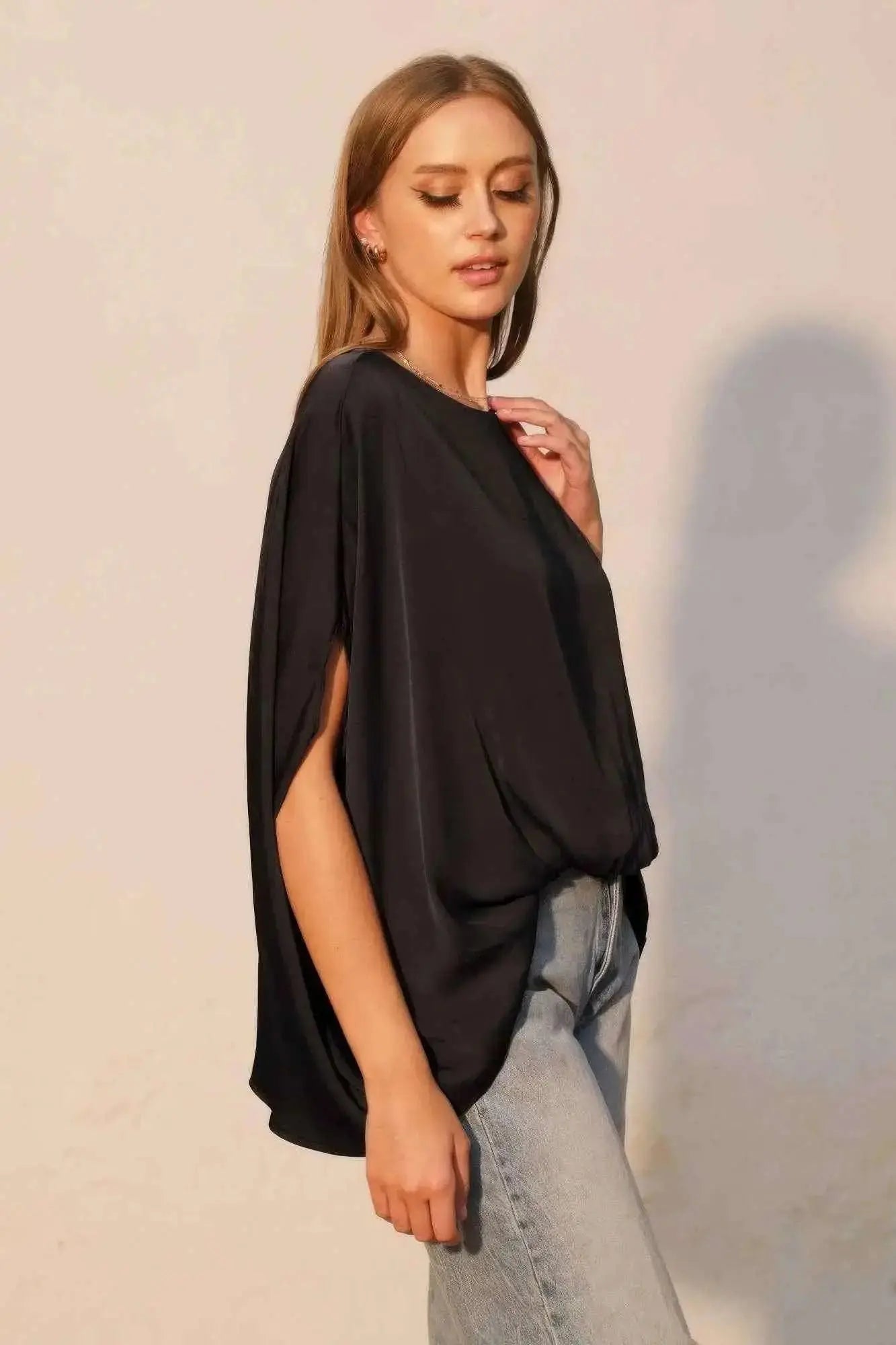 Washed Poly Silk Boat Neck Caftan Top - Mr Lou’s Place