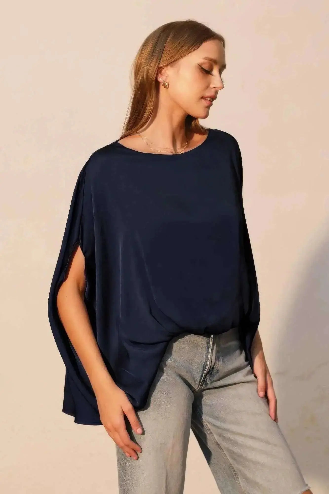 Washed Poly Silk Boat Neck Caftan Top - Mr Lou’s Place