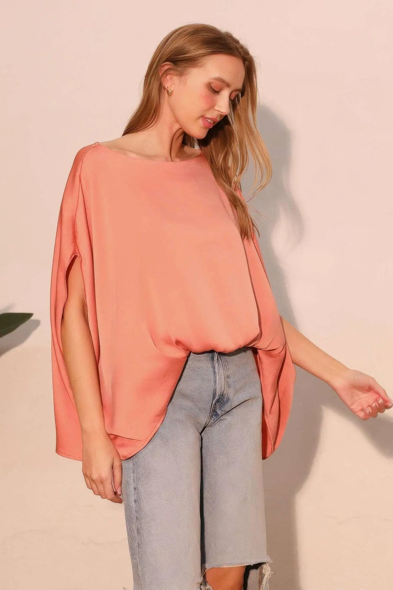 Washed Poly Silk Boat Neck Caftan Top - Mr Lou’s Place