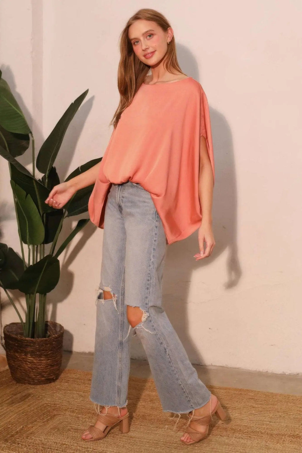 Washed Poly Silk Boat Neck Caftan Top - Mr Lou’s Place