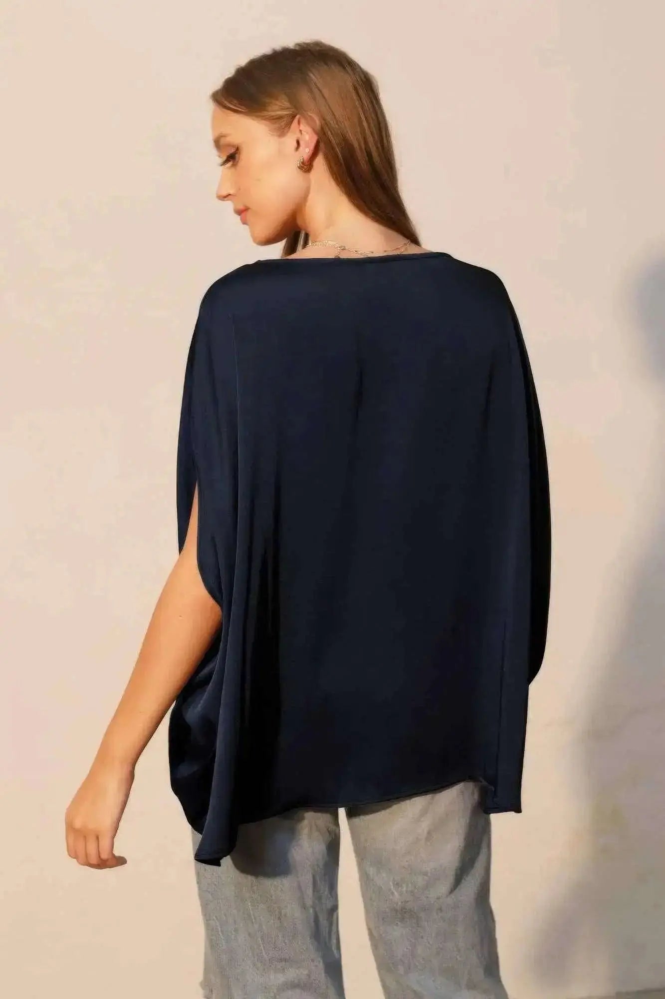 Washed Poly Silk Boat Neck Caftan Top - Mr Lou’s Place