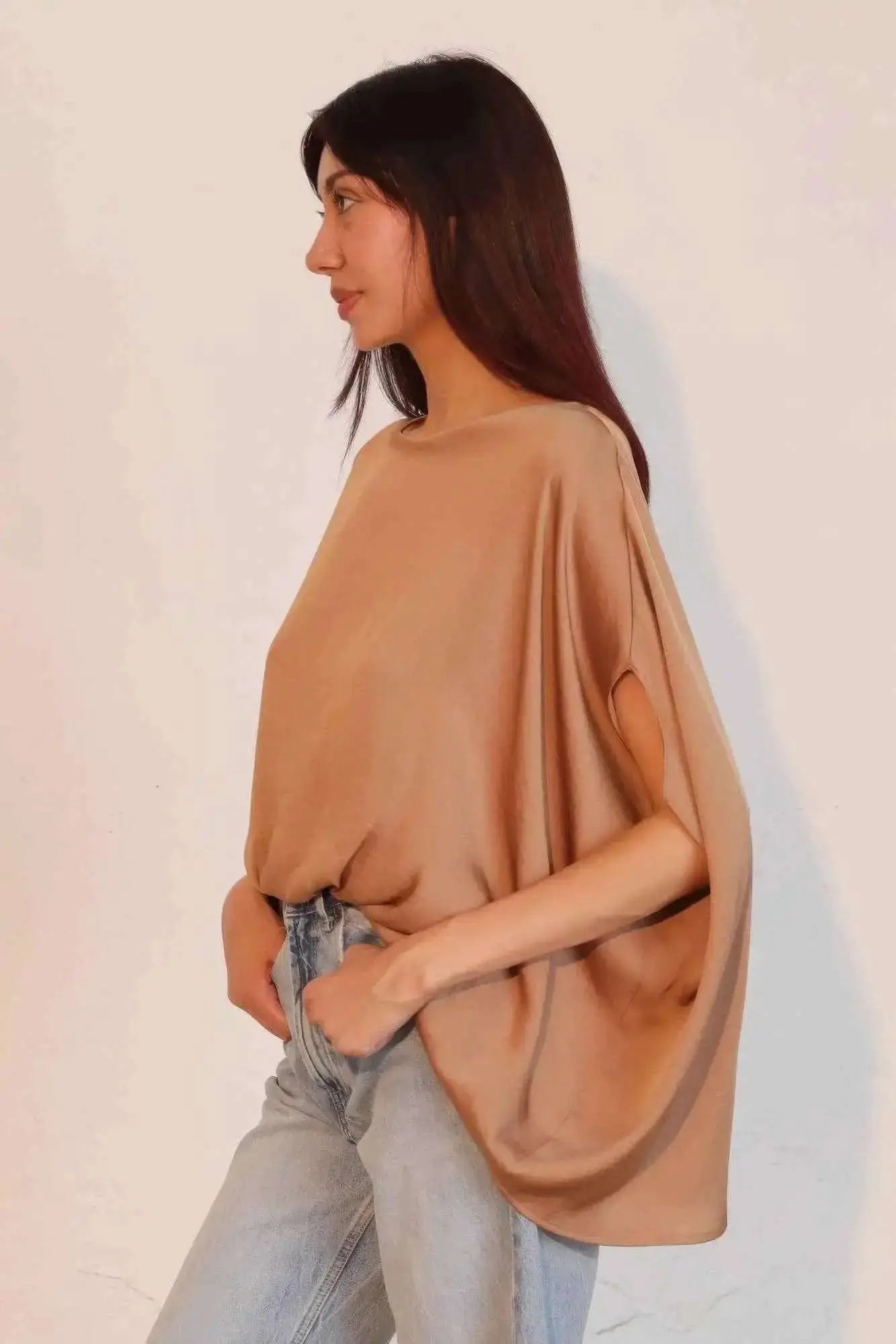 Washed Poly Silk Boat Neck Caftan Top - Mr Lou’s Place