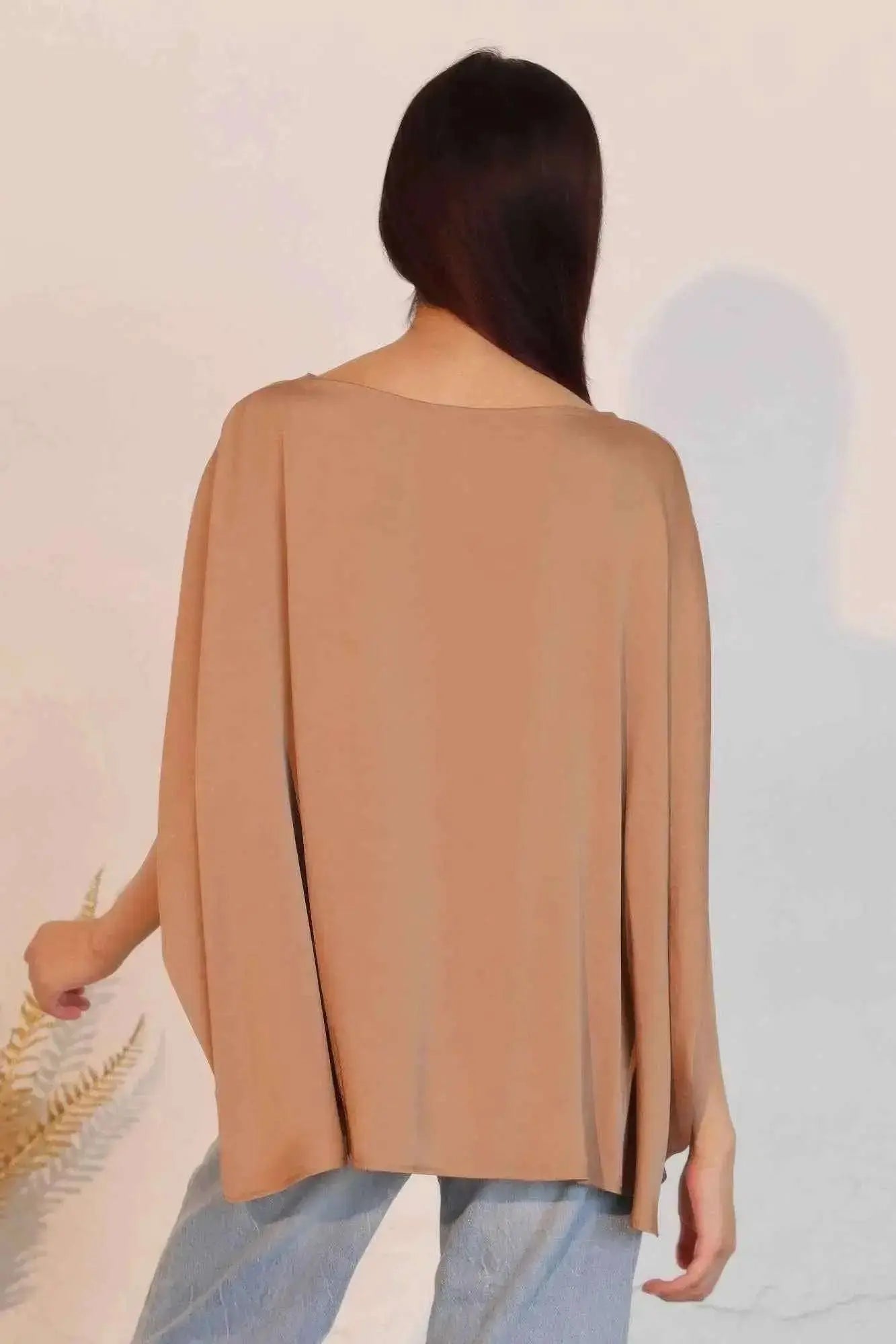 Washed Poly Silk Boat Neck Caftan Top - Mr Lou’s Place