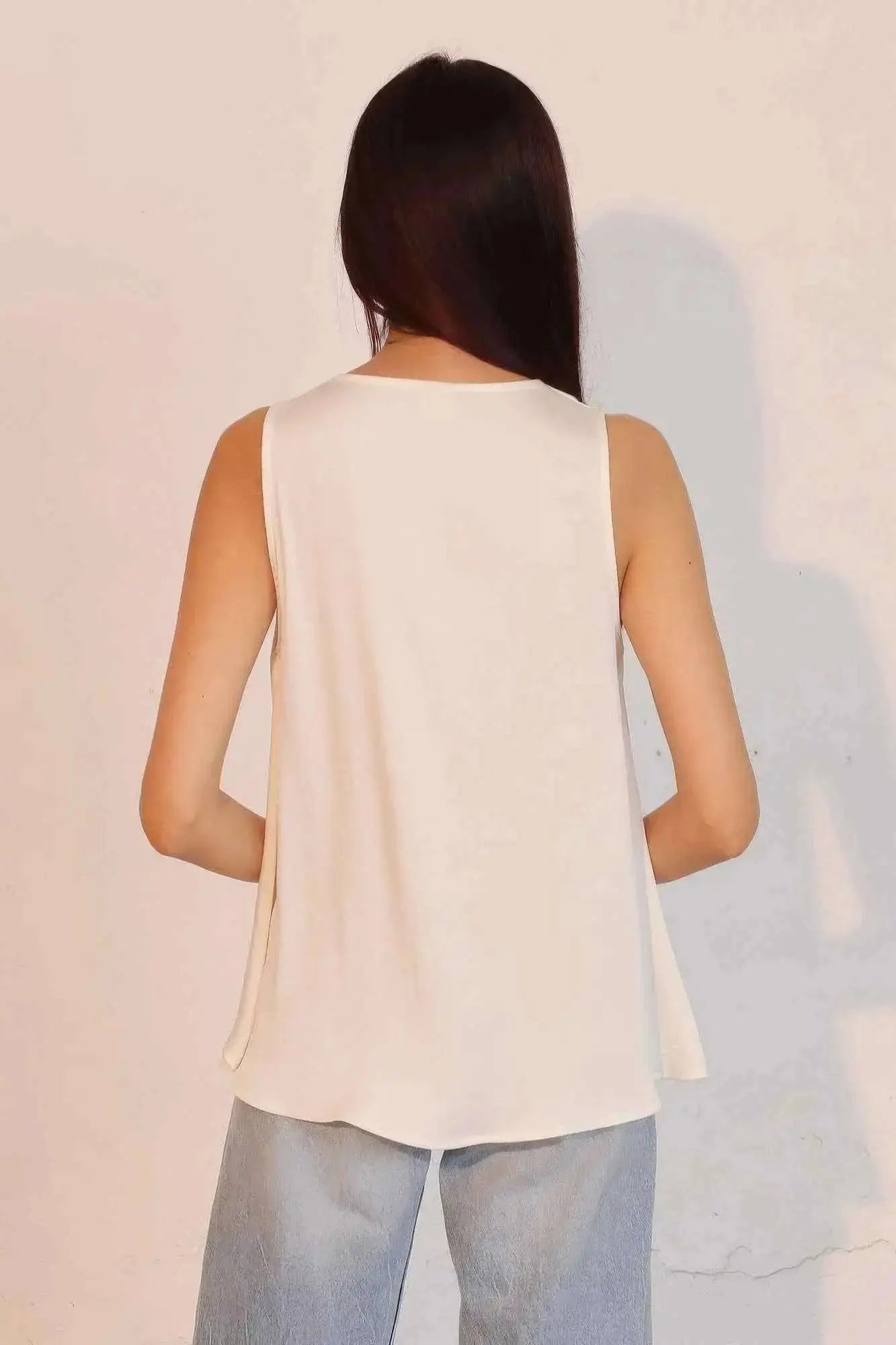 Washed Poly Silk Front Tucked Top - Mr Lou’s Place