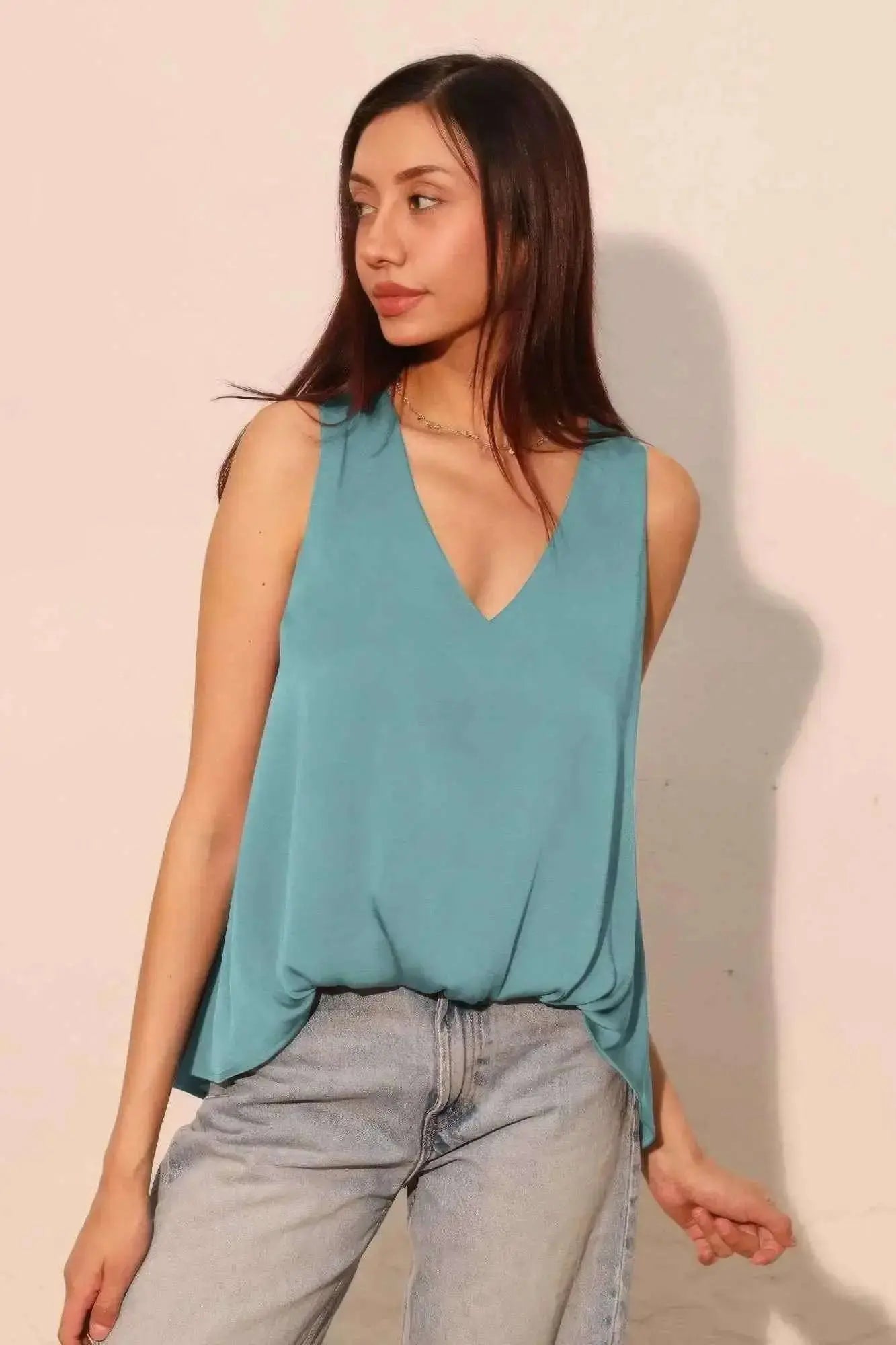 Washed Poly Silk Front Tucked Top - Mr Lou’s Place