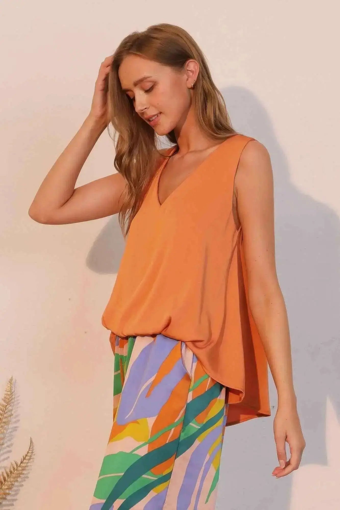 Washed Poly Silk Front Tucked Top - Mr Lou’s Place