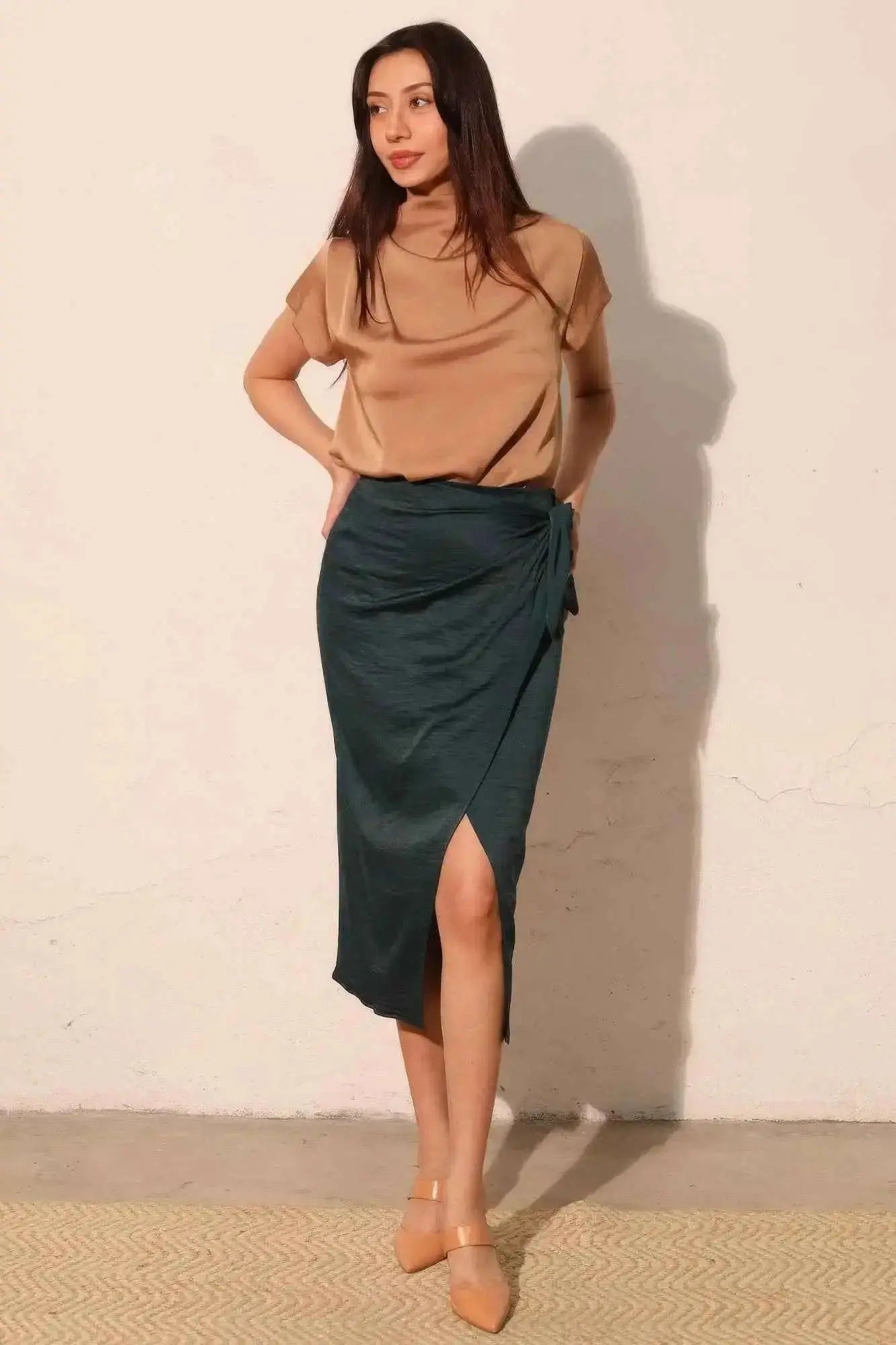 Washed Poly Silk High Neck Short Sleeve Top - Mr Lou’s Place