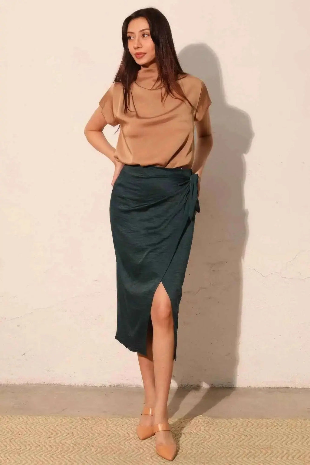 Washed Poly Silk High Neck Short Sleeve Top - Mr Lou’s Place