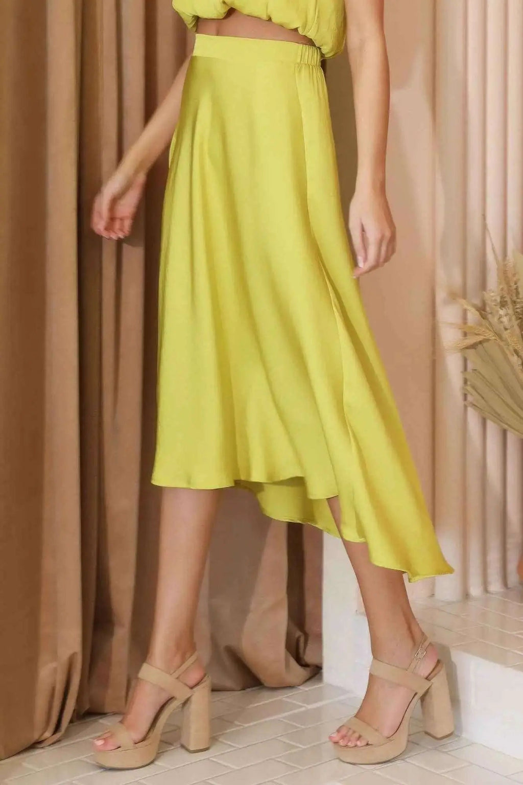 Washed Poly Silk Midi Swing Skirt - Mr Lou’s Place