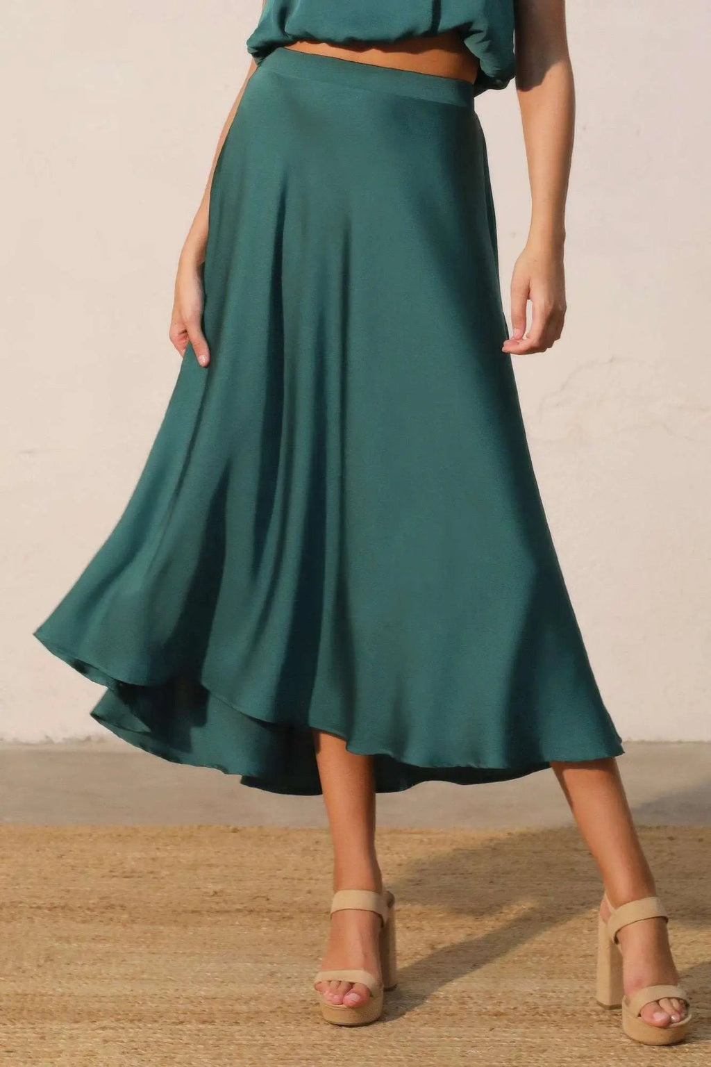 Washed Poly Silk Midi Swing Skirt - Mr Lou’s Place
