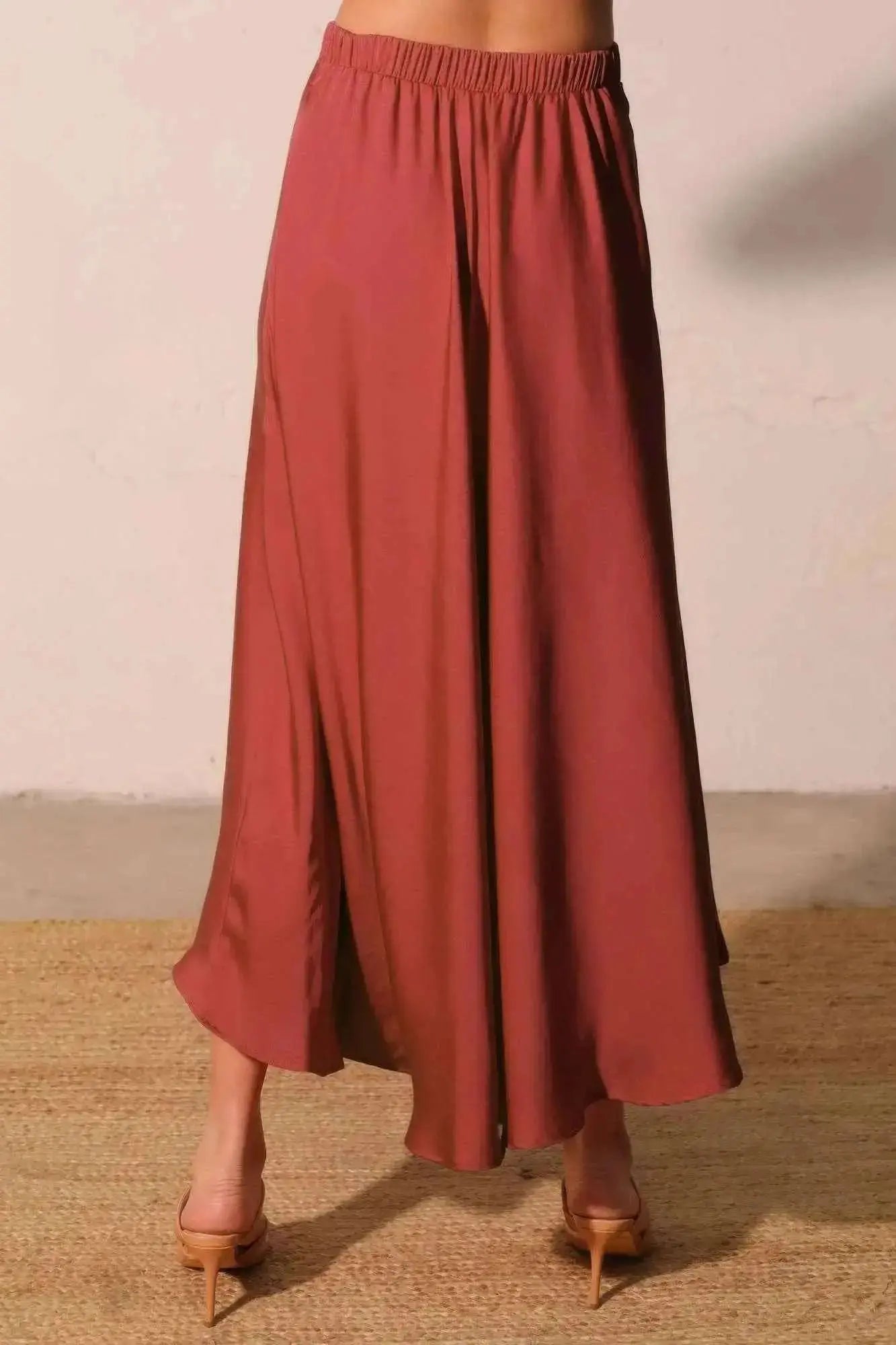 Washed Poly Silk Midi Swing Skirt - Mr Lou’s Place