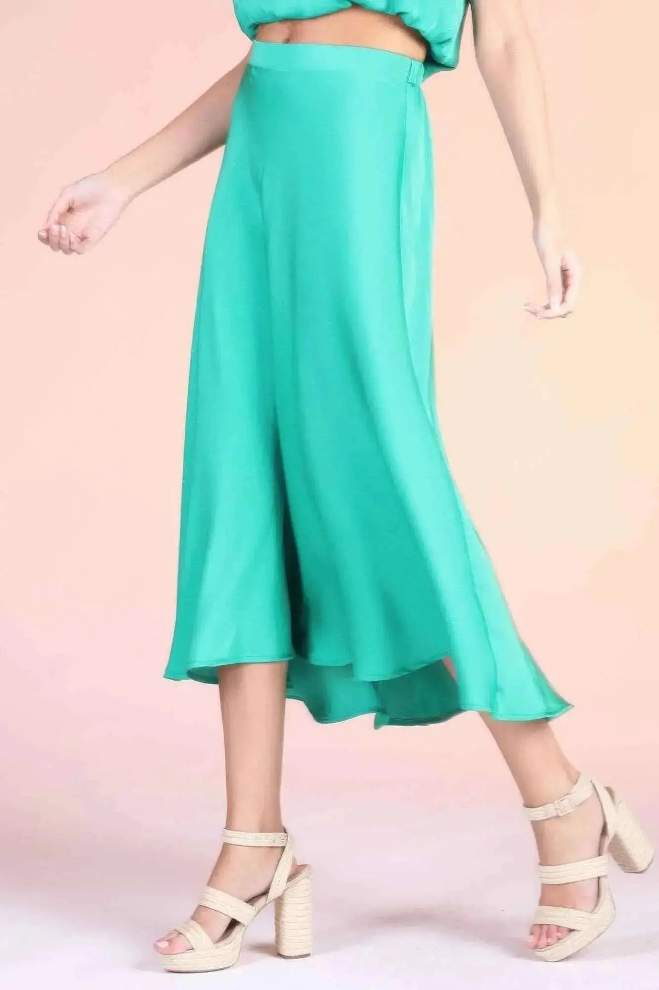 Washed Poly Silk Midi Swing Skirt - Mr Lou’s Place