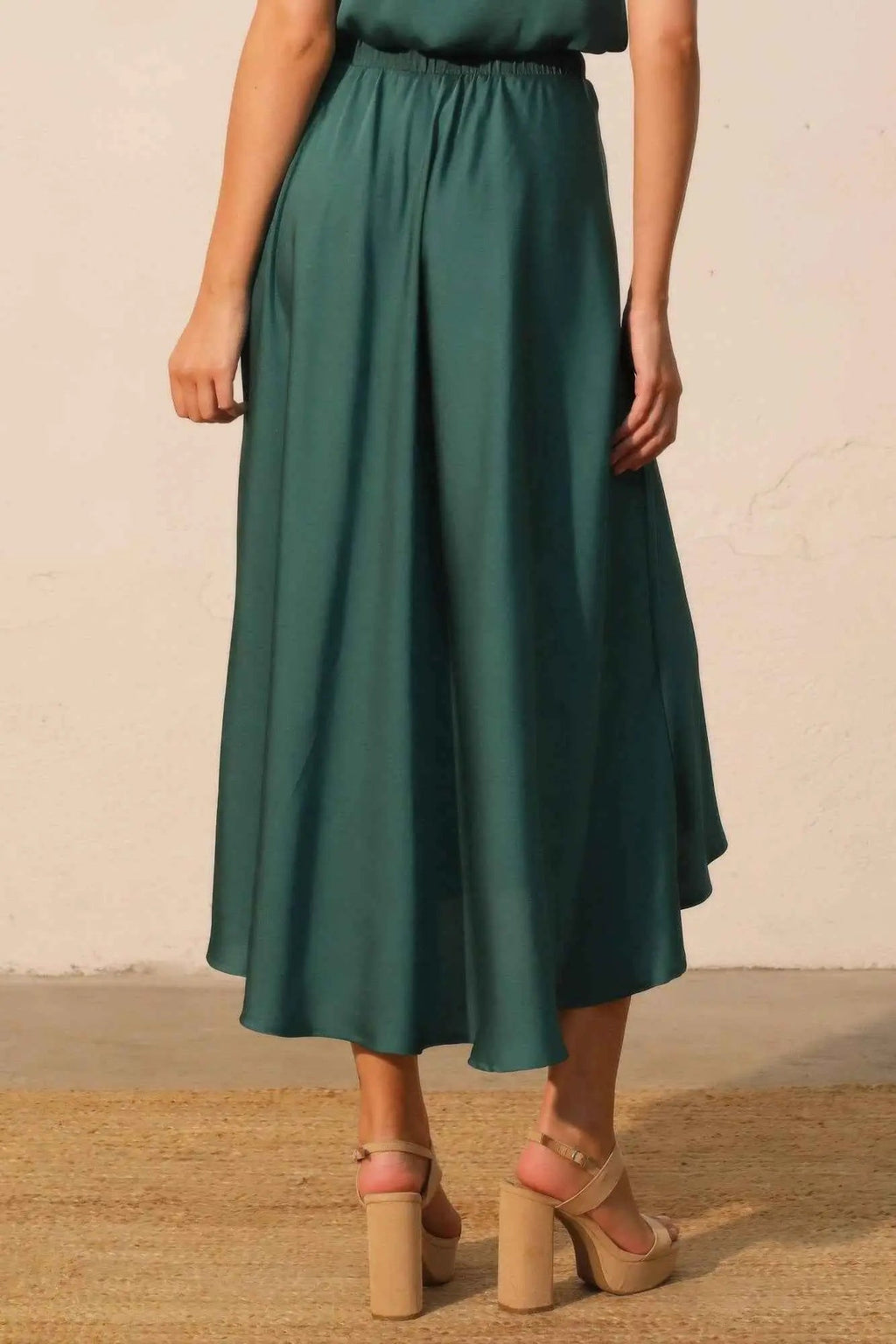 Washed Poly Silk Midi Swing Skirt - Mr Lou’s Place