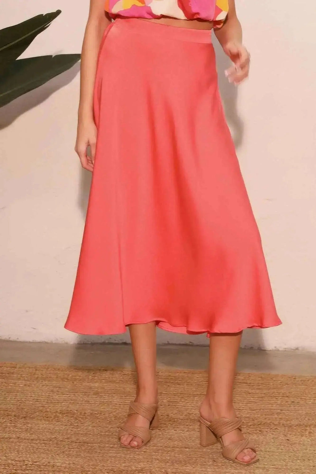 Washed Poly Silk Midi Swing Skirt - Mr Lou’s Place