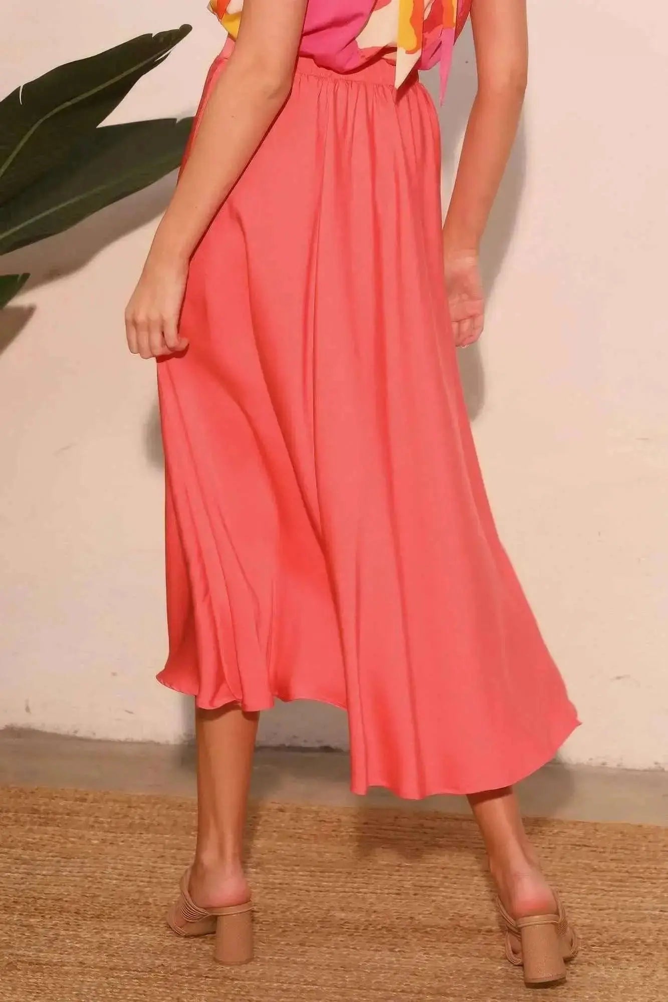 Washed Poly Silk Midi Swing Skirt - Mr Lou’s Place