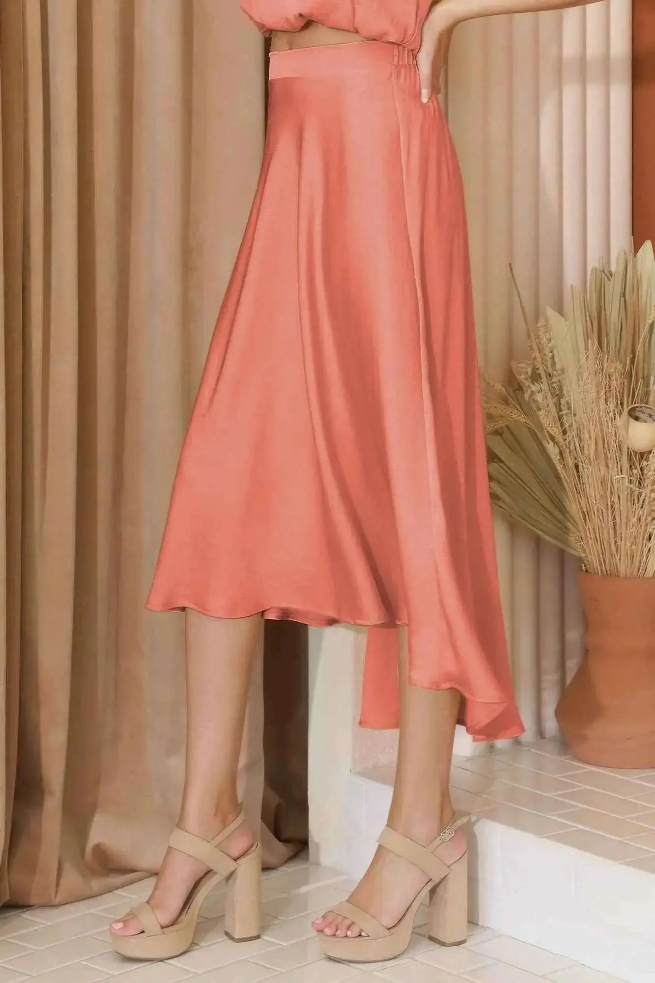 Washed Poly Silk Midi Swing Skirt - Mr Lou’s Place