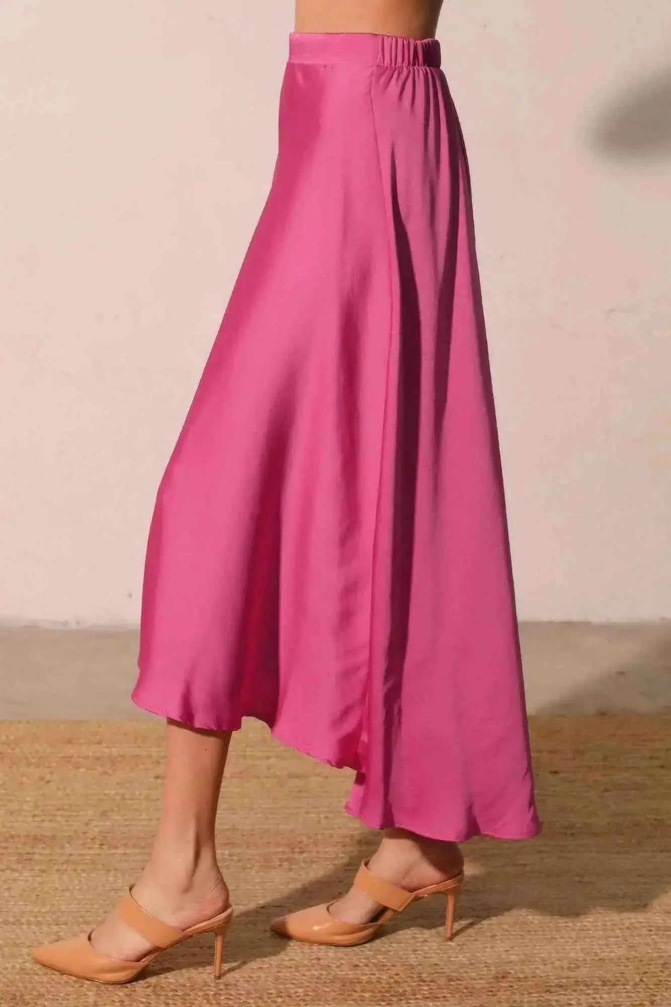 Washed Poly Silk Midi Swing Skirt - Mr Lou’s Place
