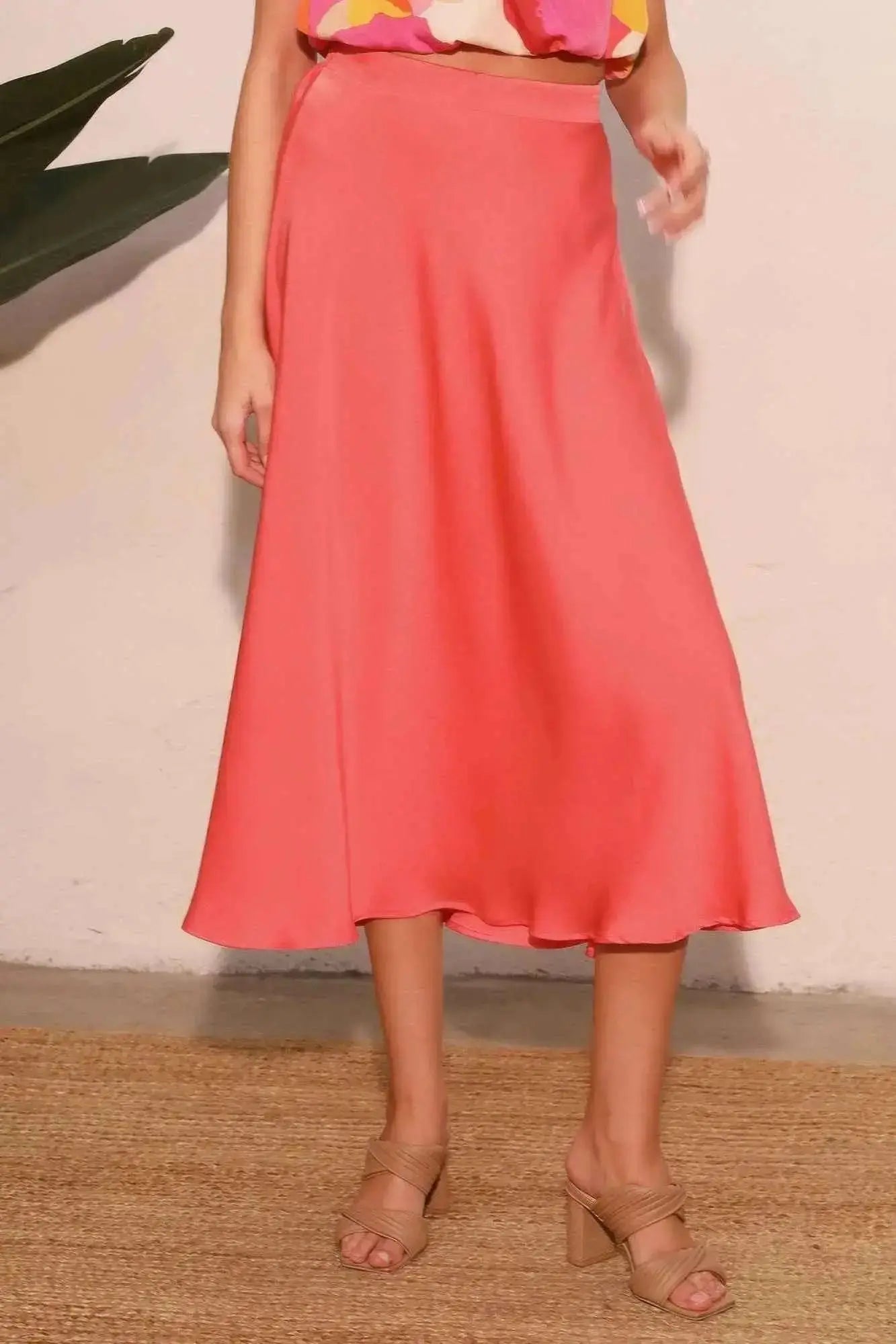 Washed Poly Silk Midi Swing Skirt - Mr Lou’s Place