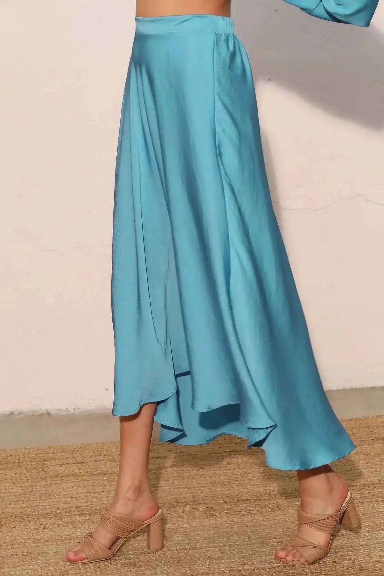 Washed Poly Silk Midi Swing Skirt - Mr Lou’s Place