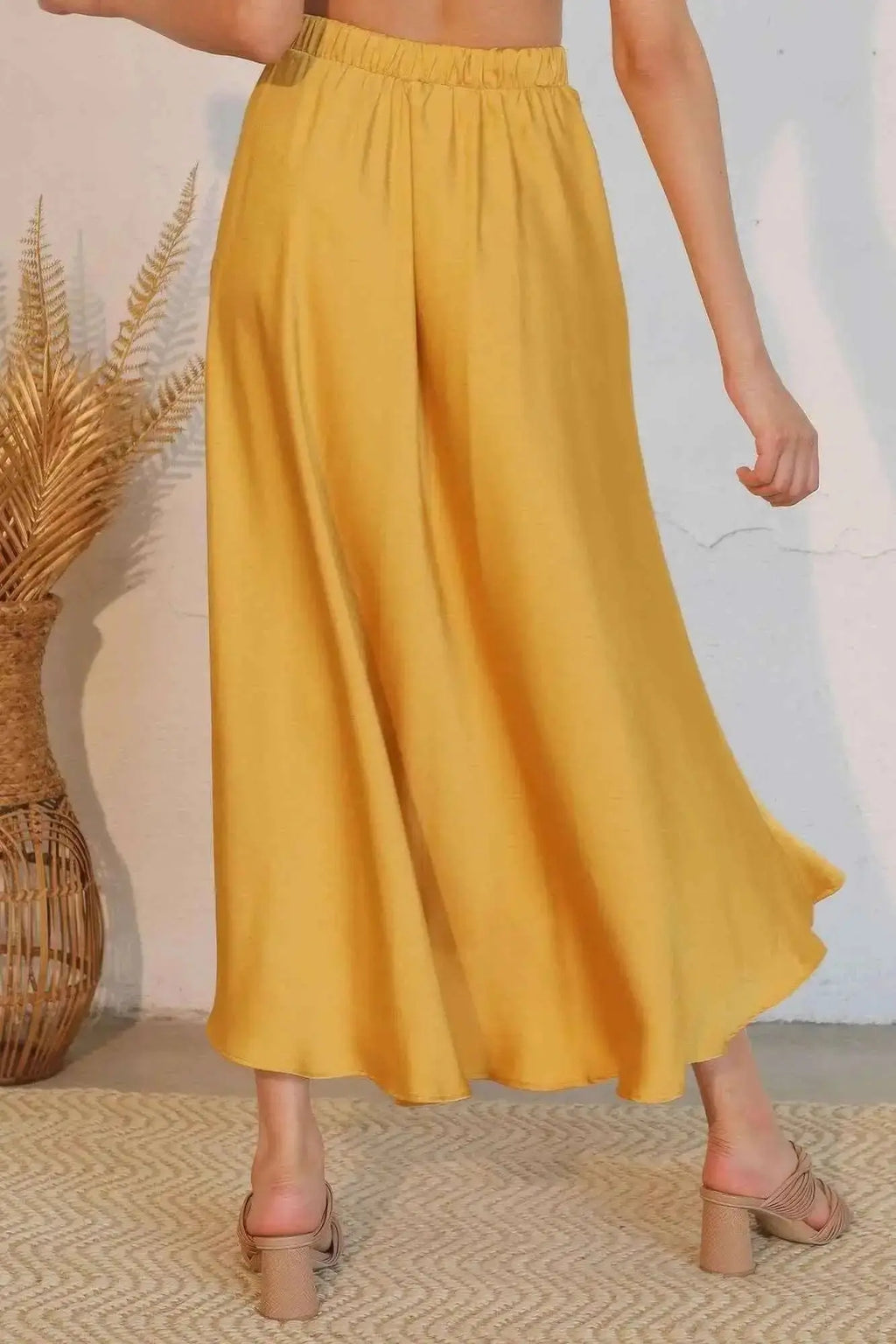 Washed Poly Silk Midi Swing Skirt - Mr Lou’s Place