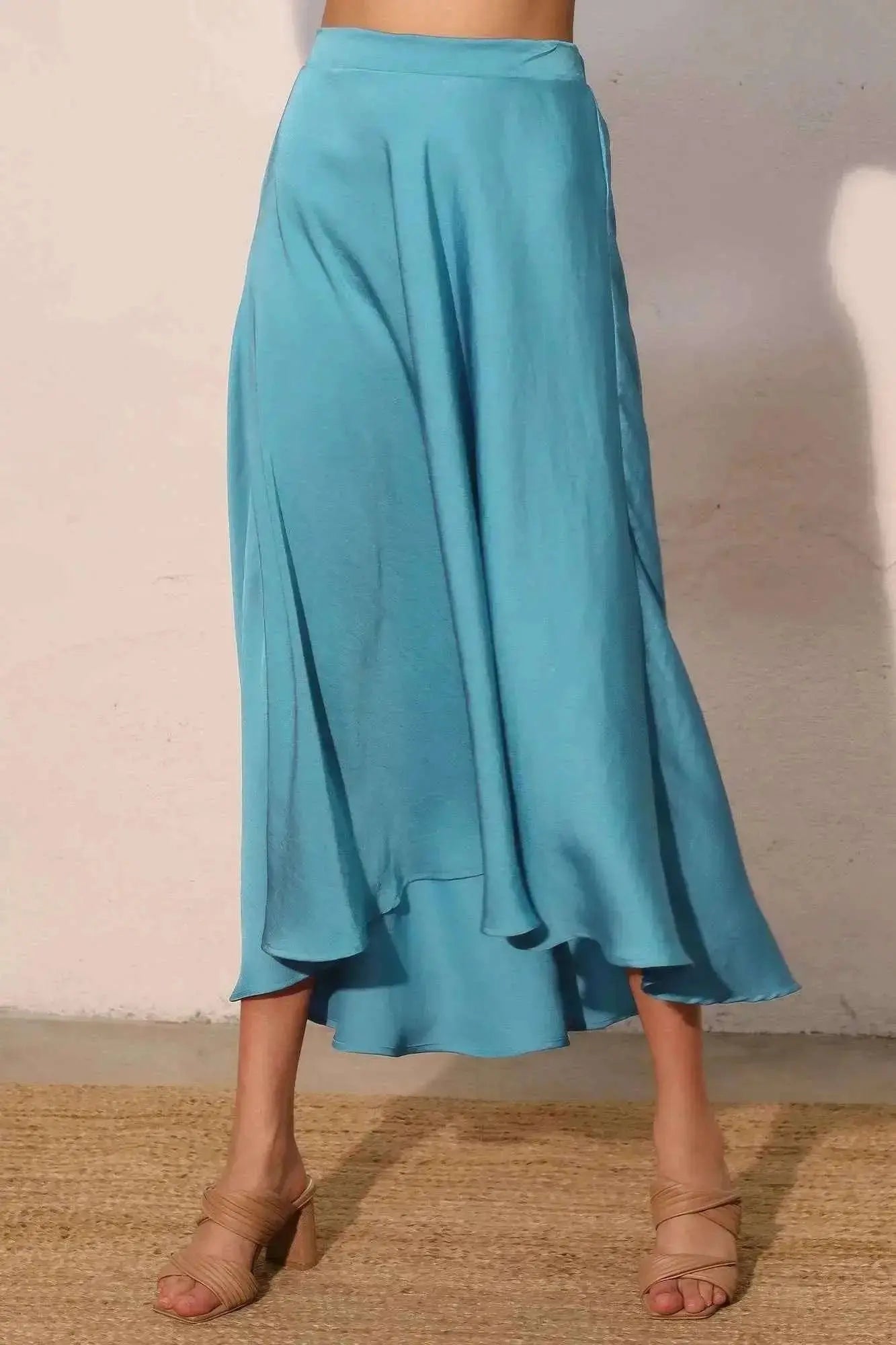 Washed Poly Silk Midi Swing Skirt - Mr Lou’s Place