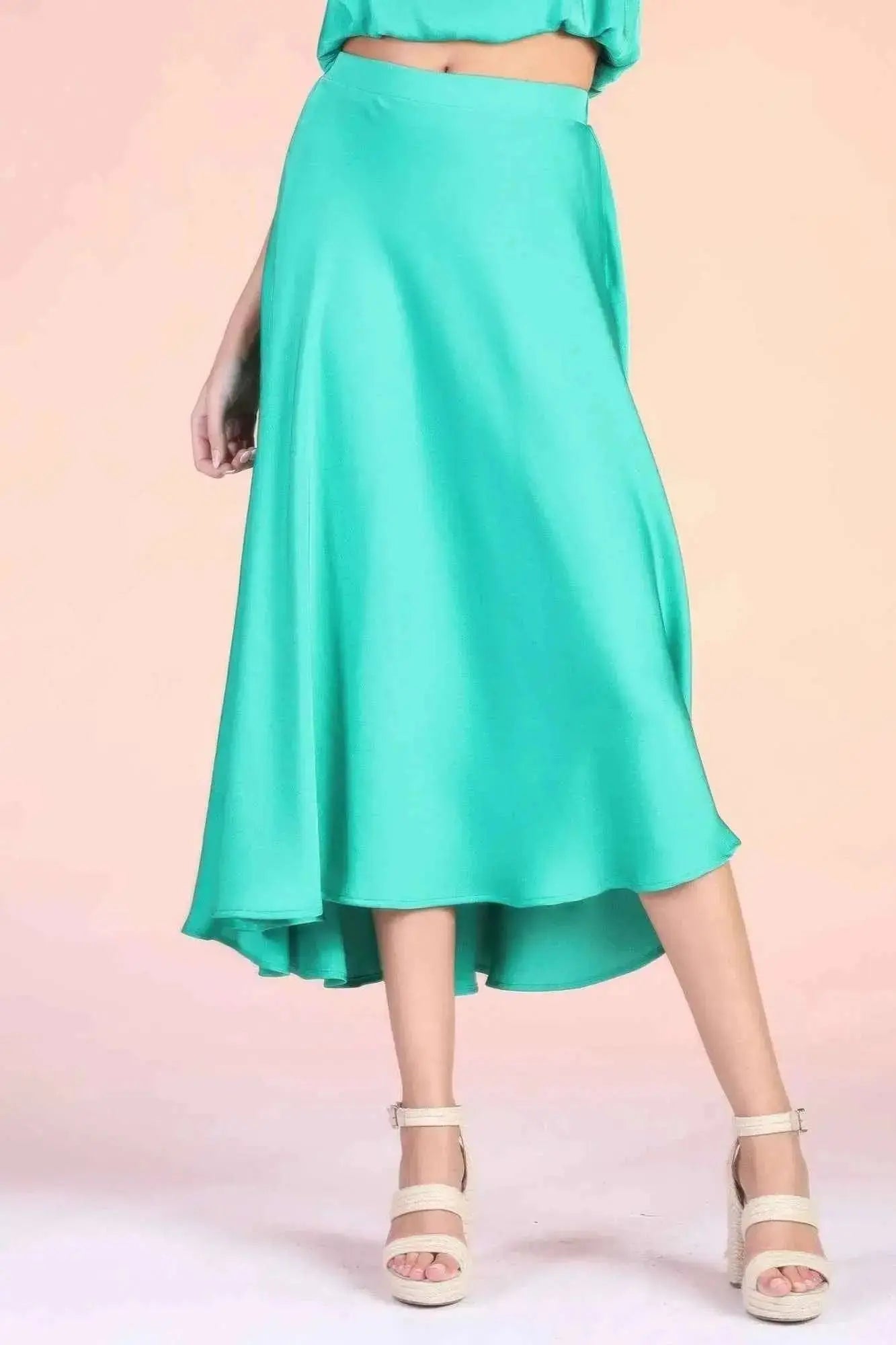 Washed Poly Silk Midi Swing Skirt - Mr Lou’s Place