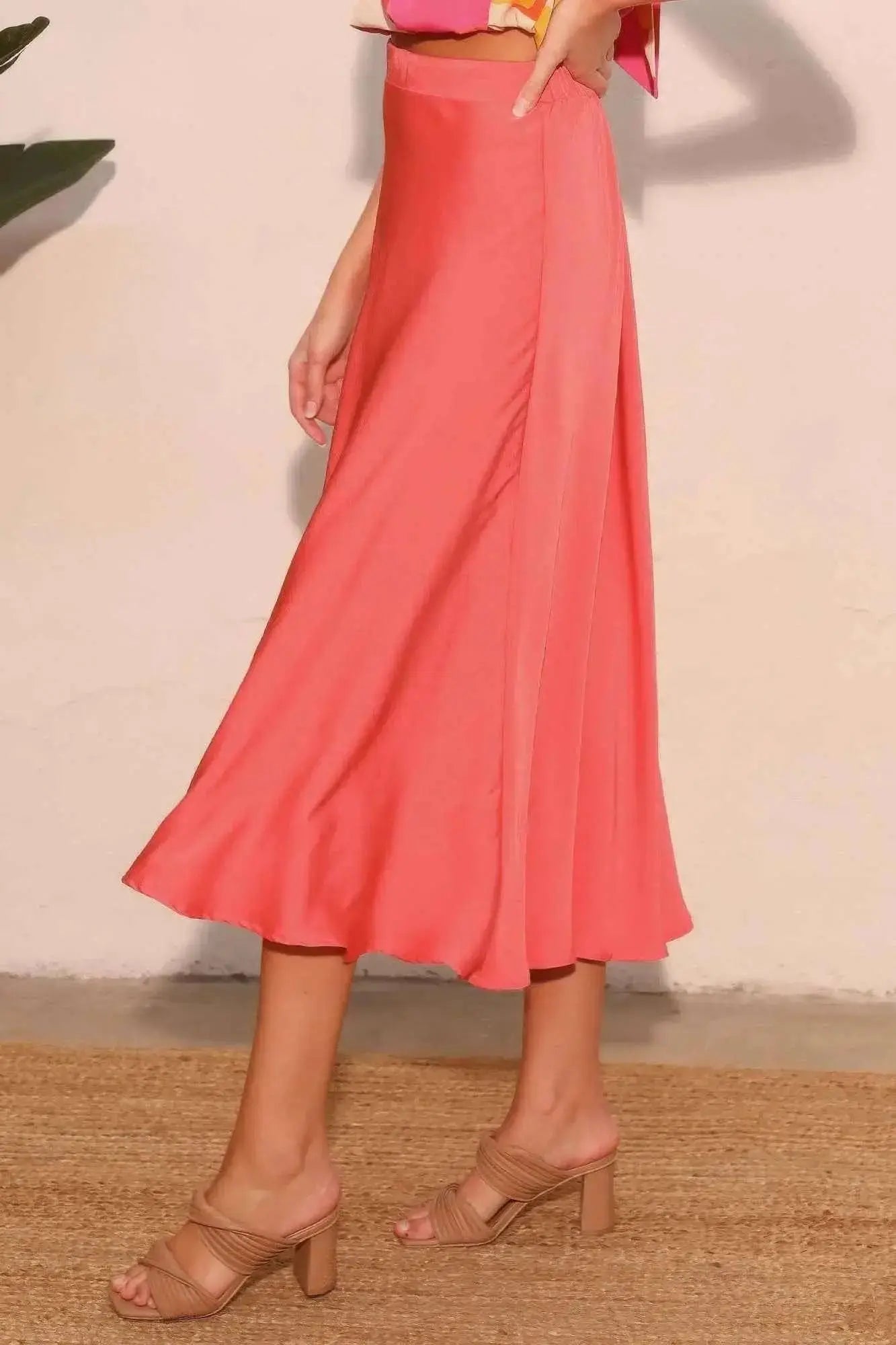 Washed Poly Silk Midi Swing Skirt - Mr Lou’s Place
