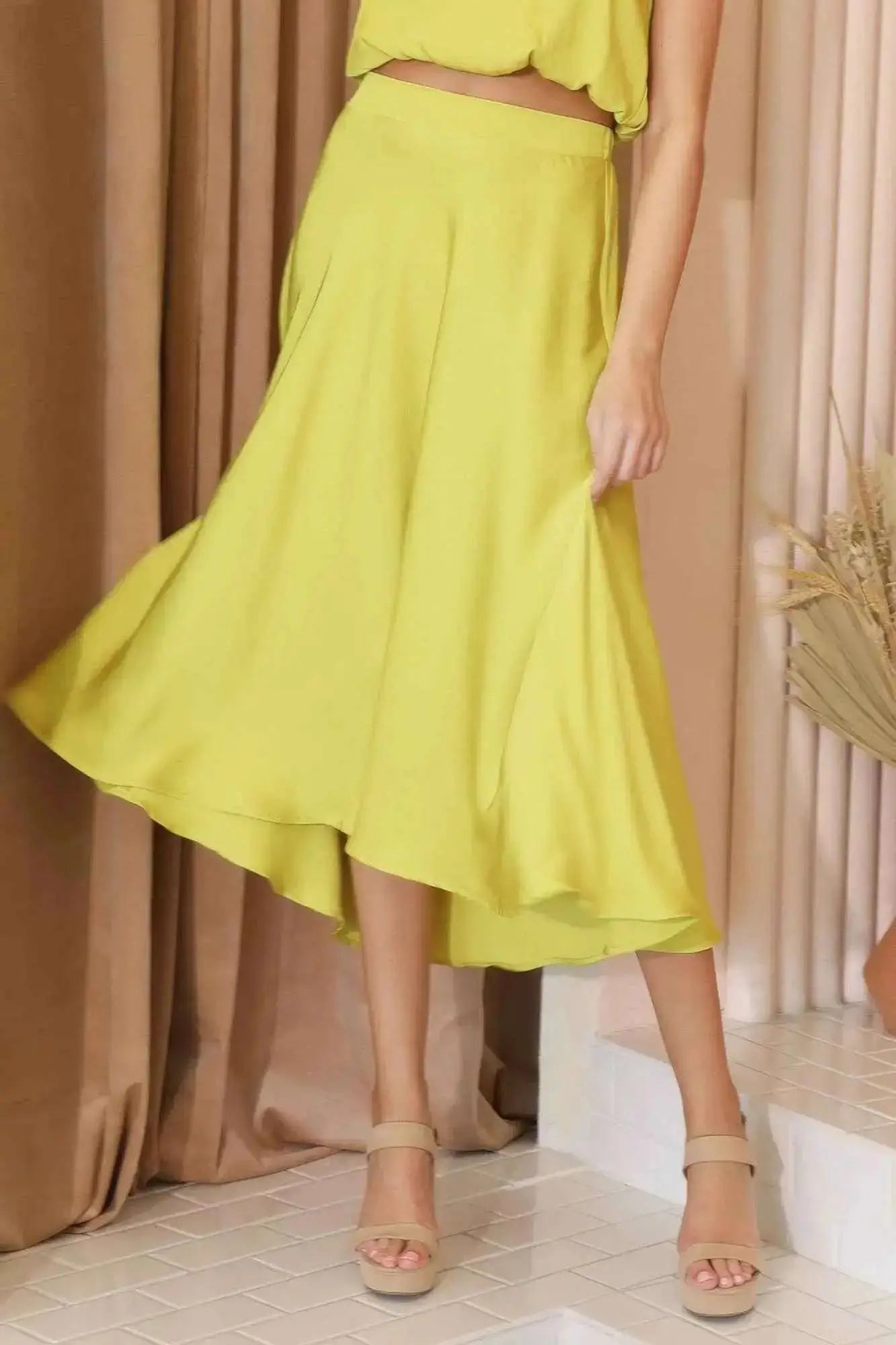 Washed Poly Silk Midi Swing Skirt - Mr Lou’s Place