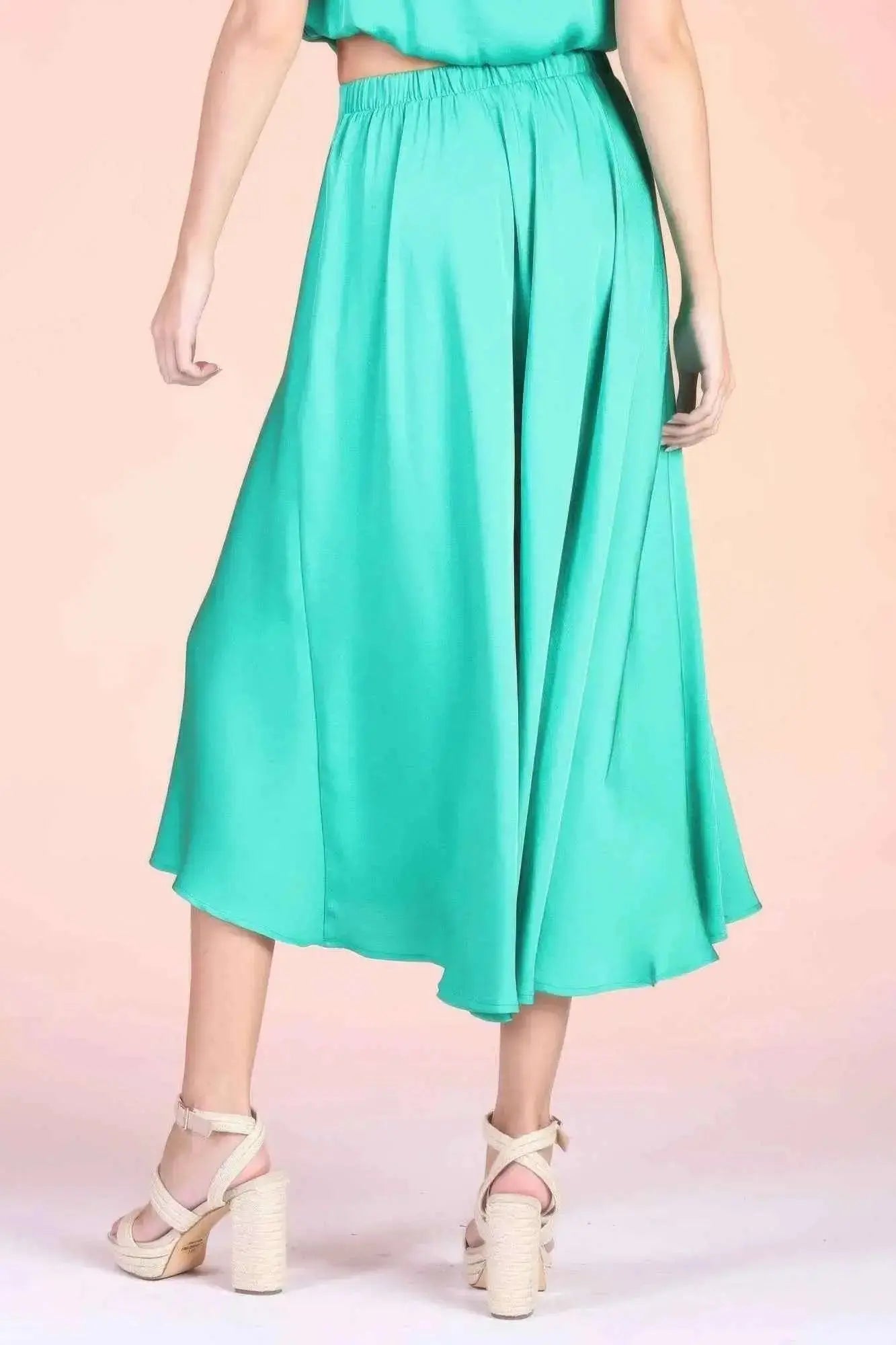 Washed Poly Silk Midi Swing Skirt - Mr Lou’s Place