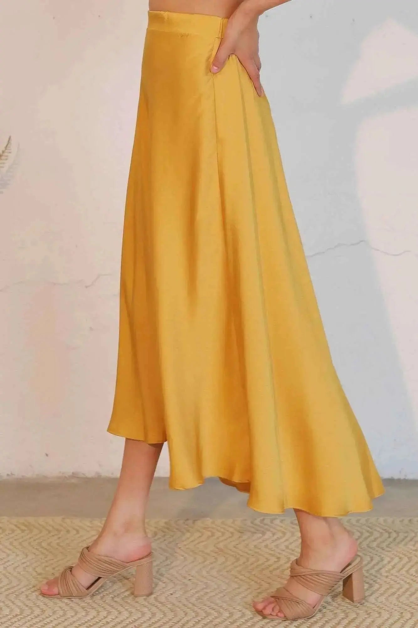 Washed Poly Silk Midi Swing Skirt - Mr Lou’s Place