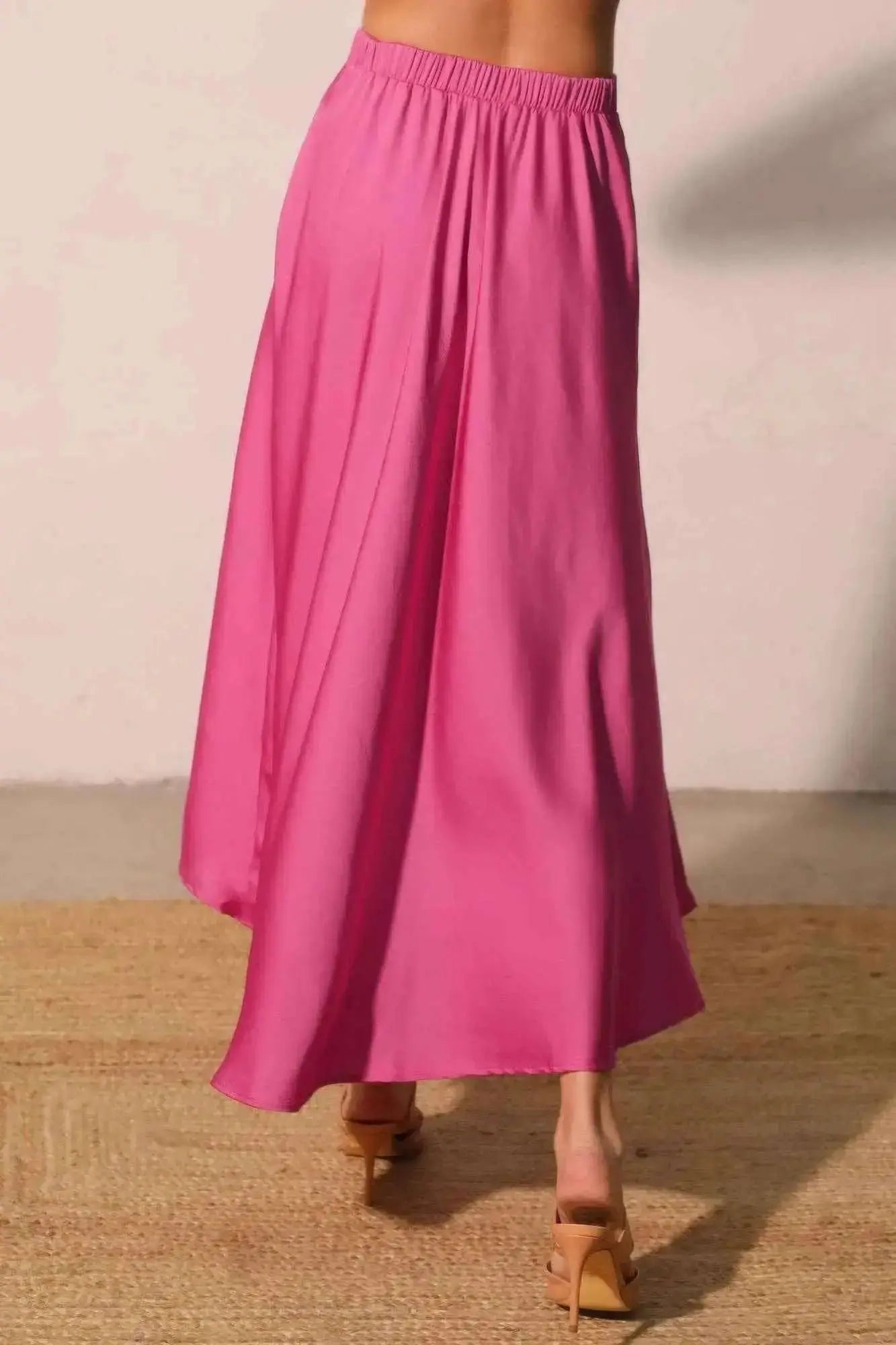 Washed Poly Silk Midi Swing Skirt - Mr Lou’s Place