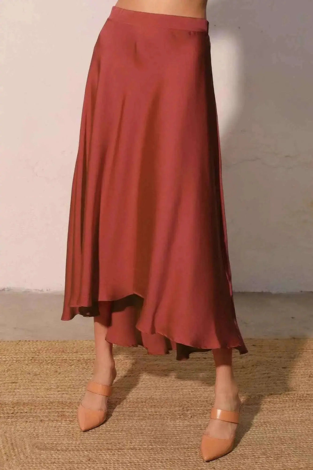 Washed Poly Silk Midi Swing Skirt - Mr Lou’s Place