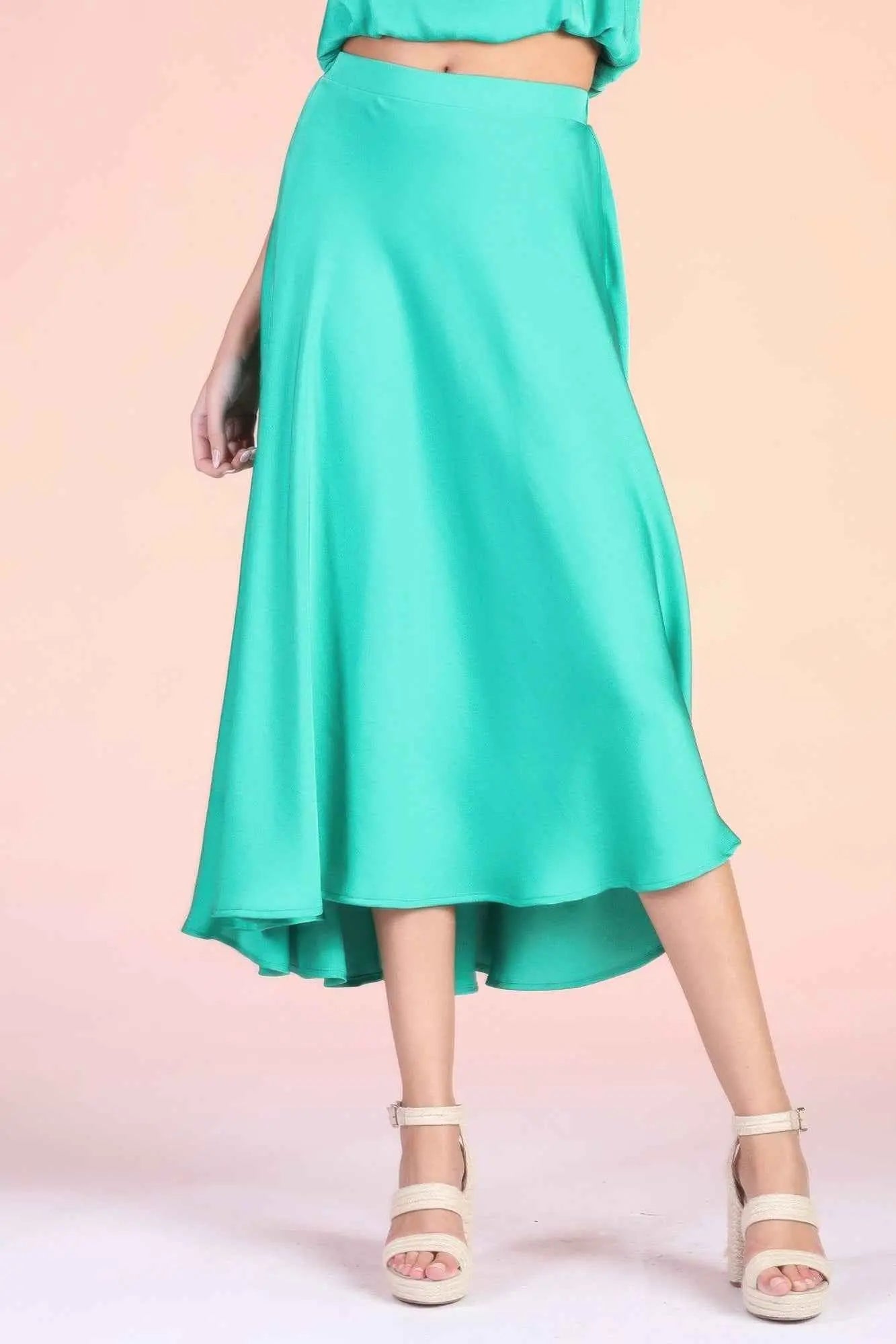 Washed Poly Silk Midi Swing Skirt - Mr Lou’s Place