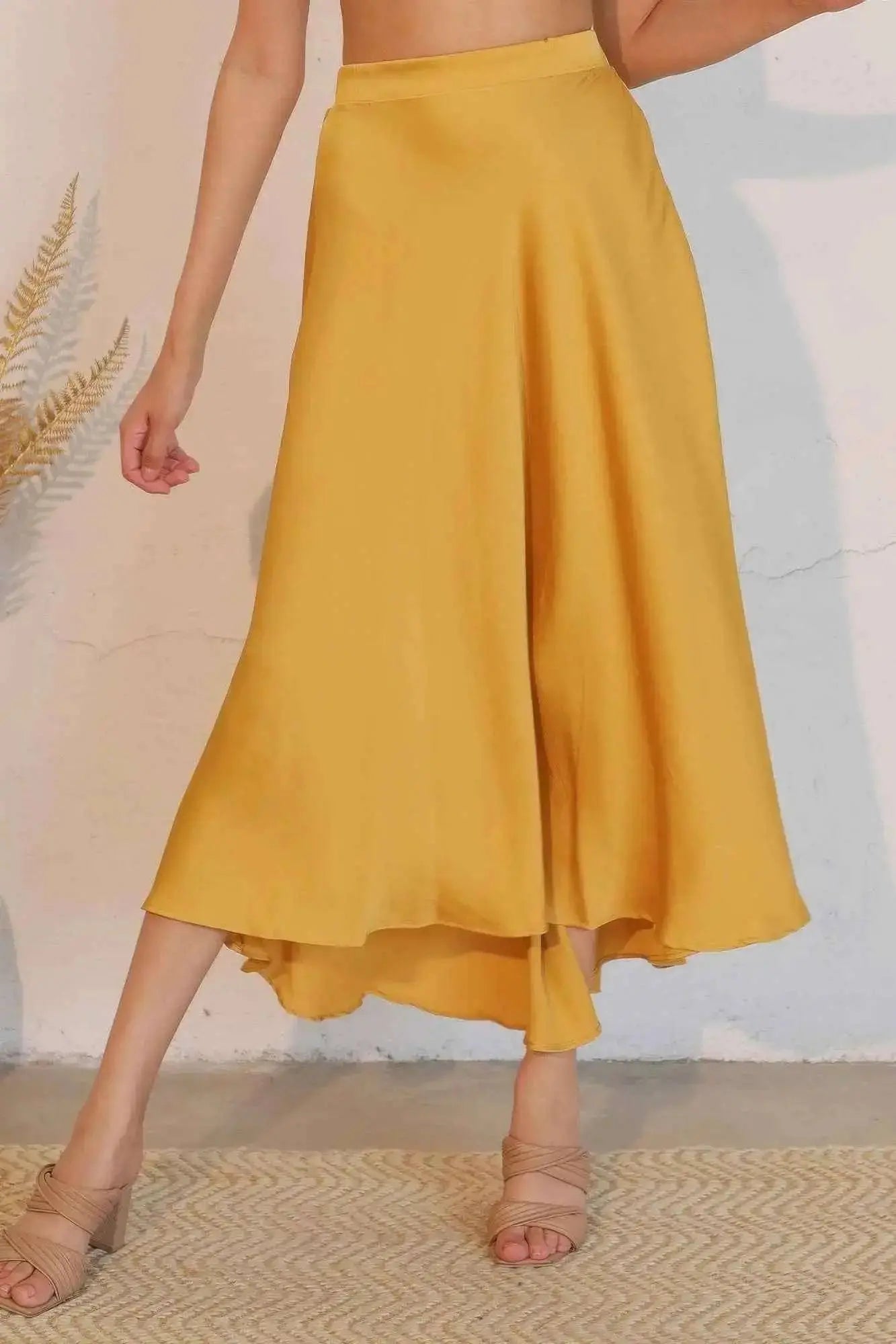 Washed Poly Silk Midi Swing Skirt - Mr Lou’s Place
