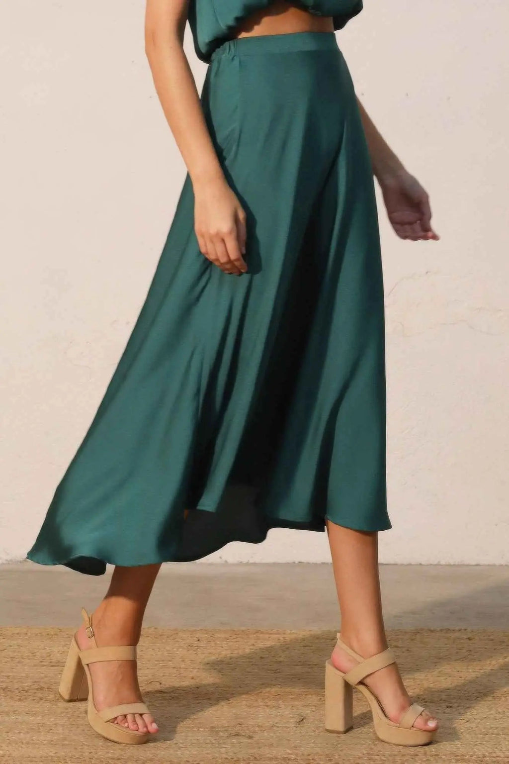 Washed Poly Silk Midi Swing Skirt - Mr Lou’s Place