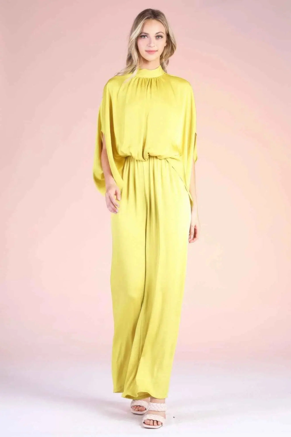 Washed Poly Silk Mock Neck Caftan Jumpsuit - Mr Lou’s Place