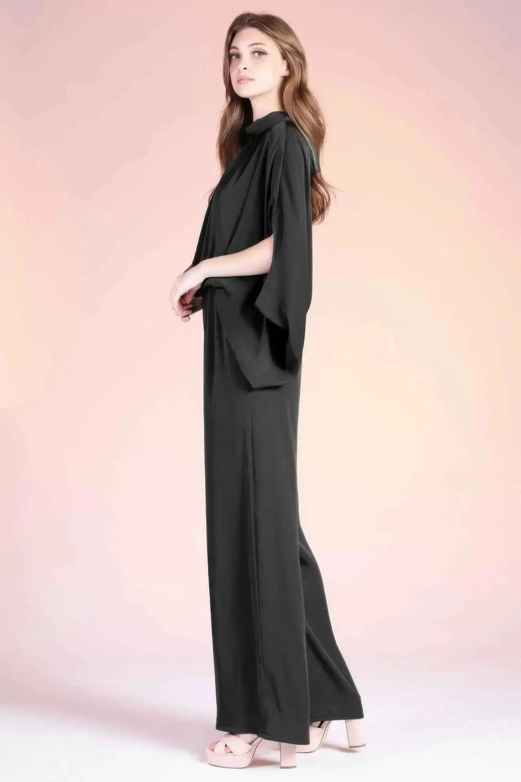 Washed Poly Silk Mock Neck Caftan Jumpsuit - Mr Lou’s Place
