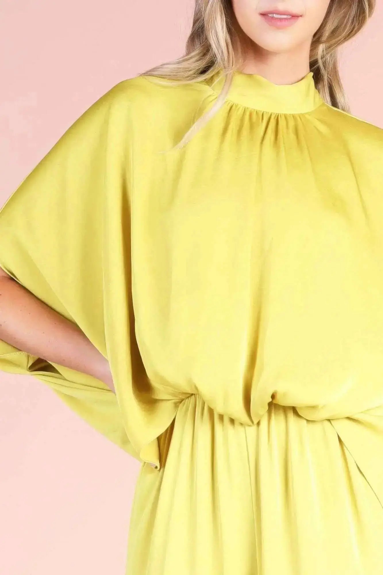 Washed Poly Silk Mock Neck Caftan Jumpsuit - Mr Lou’s Place