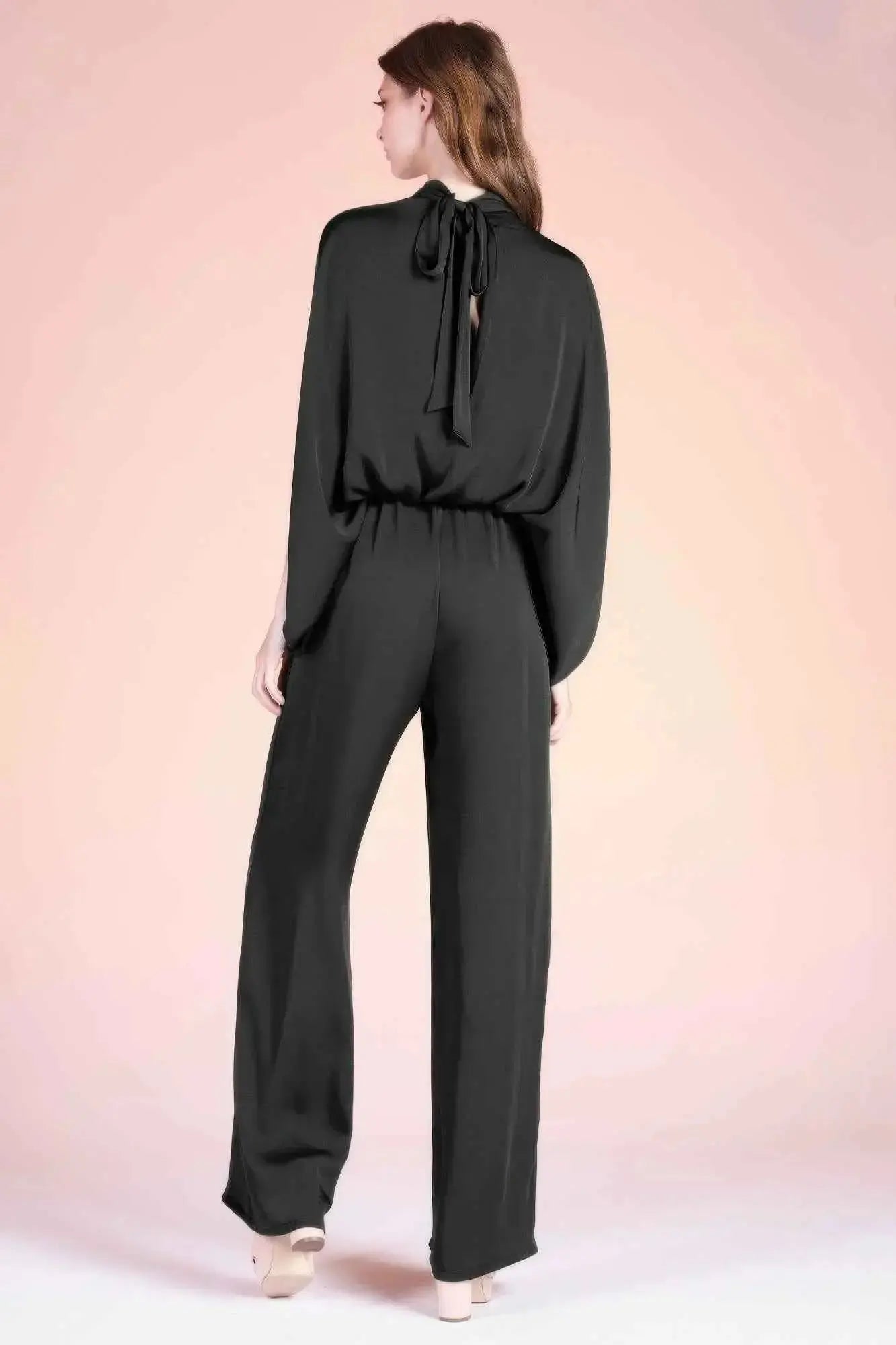 Washed Poly Silk Mock Neck Caftan Jumpsuit - Mr Lou’s Place