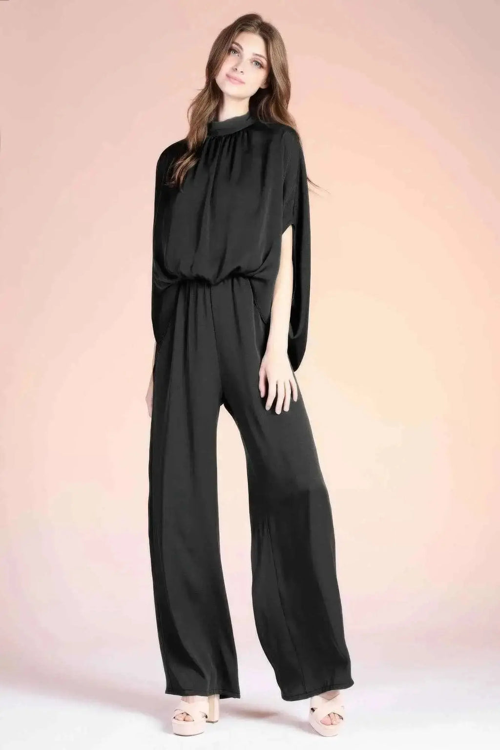 Washed Poly Silk Mock Neck Caftan Jumpsuit - Mr Lou’s Place