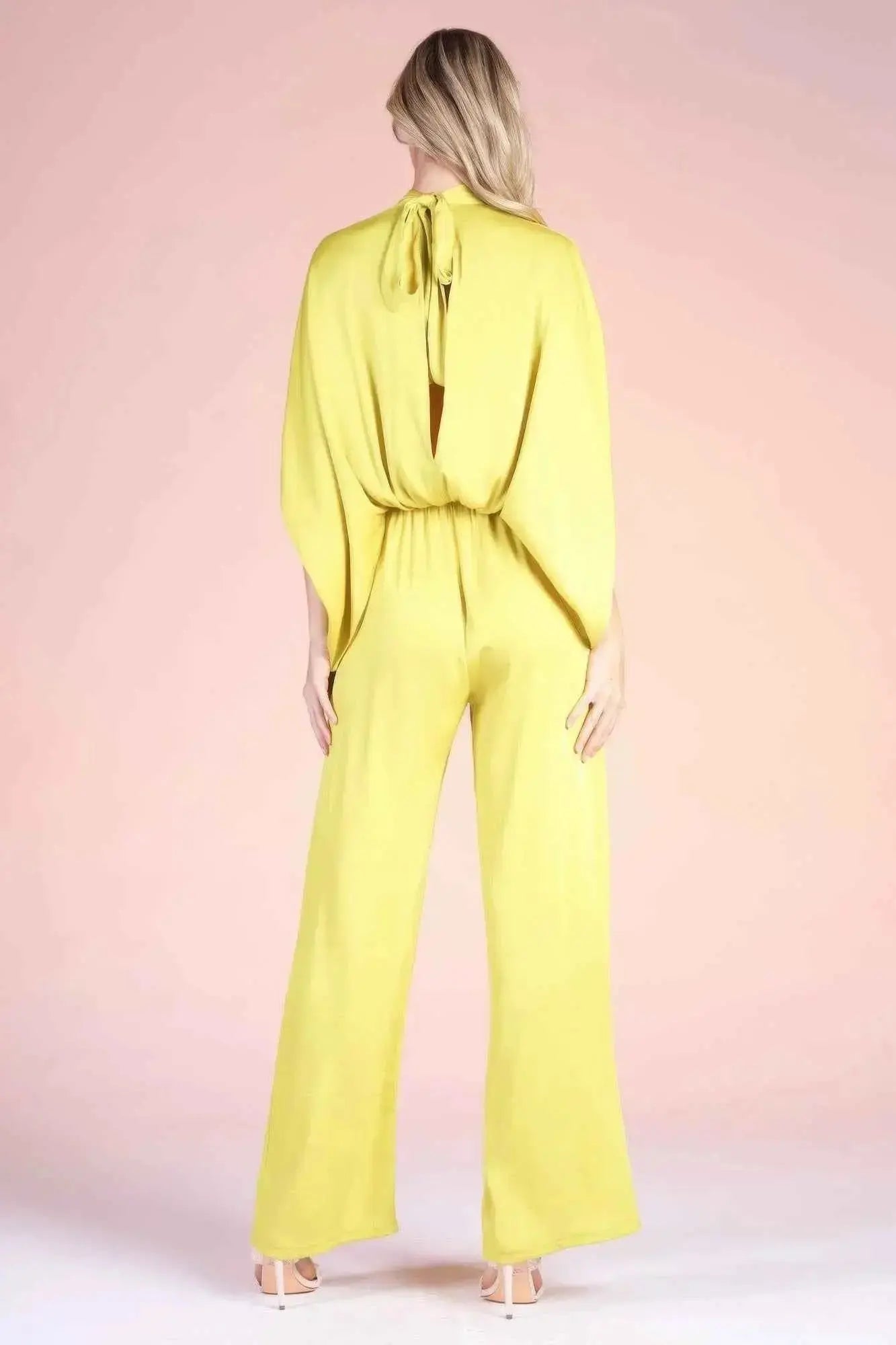 Washed Poly Silk Mock Neck Caftan Jumpsuit - Mr Lou’s Place